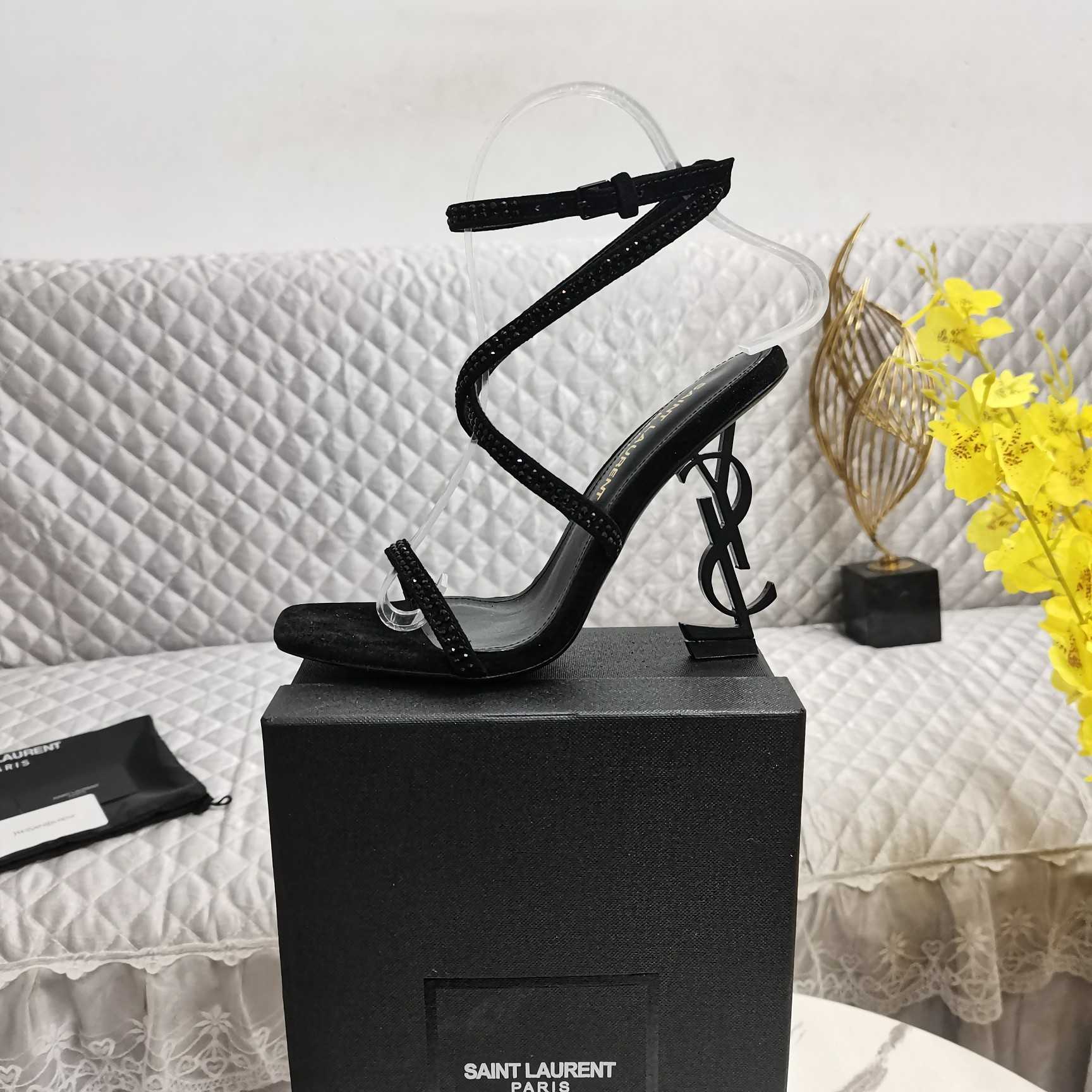 Saint Laurent Opyum Embellished Satin Sandals - DesignerGu