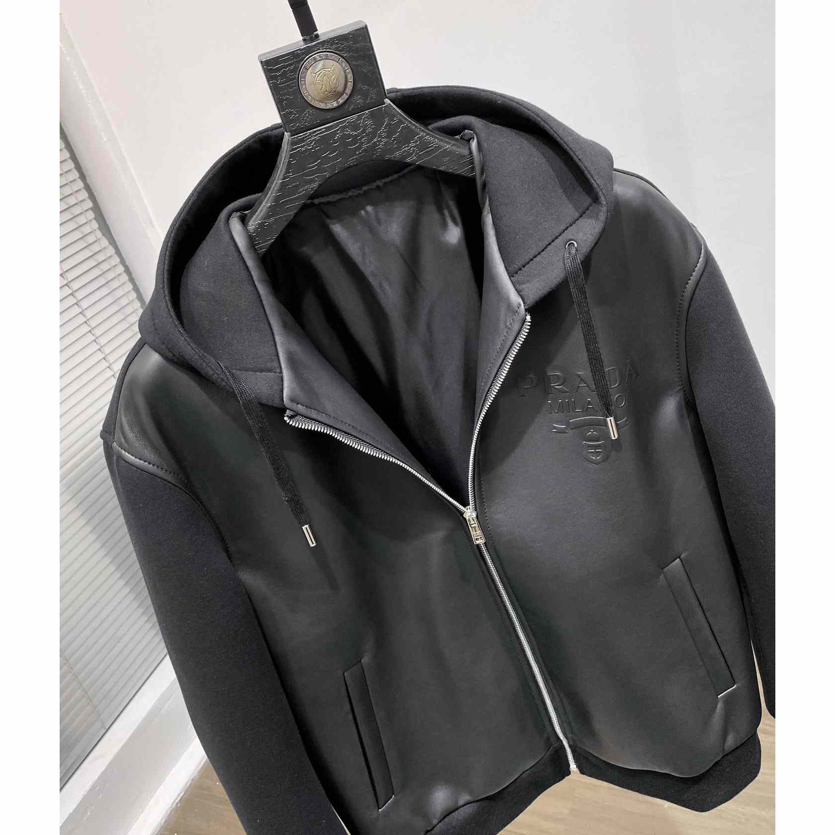 Prada Technical Fleece And Leather Hoodie Jacket - DesignerGu