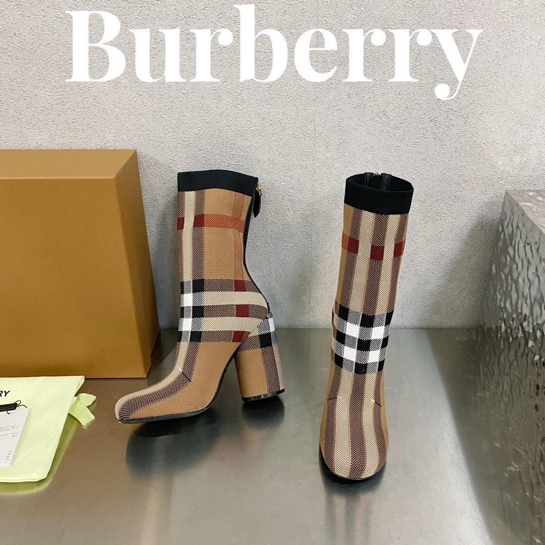 Burberry Knitted Check Sock Boots - DesignerGu