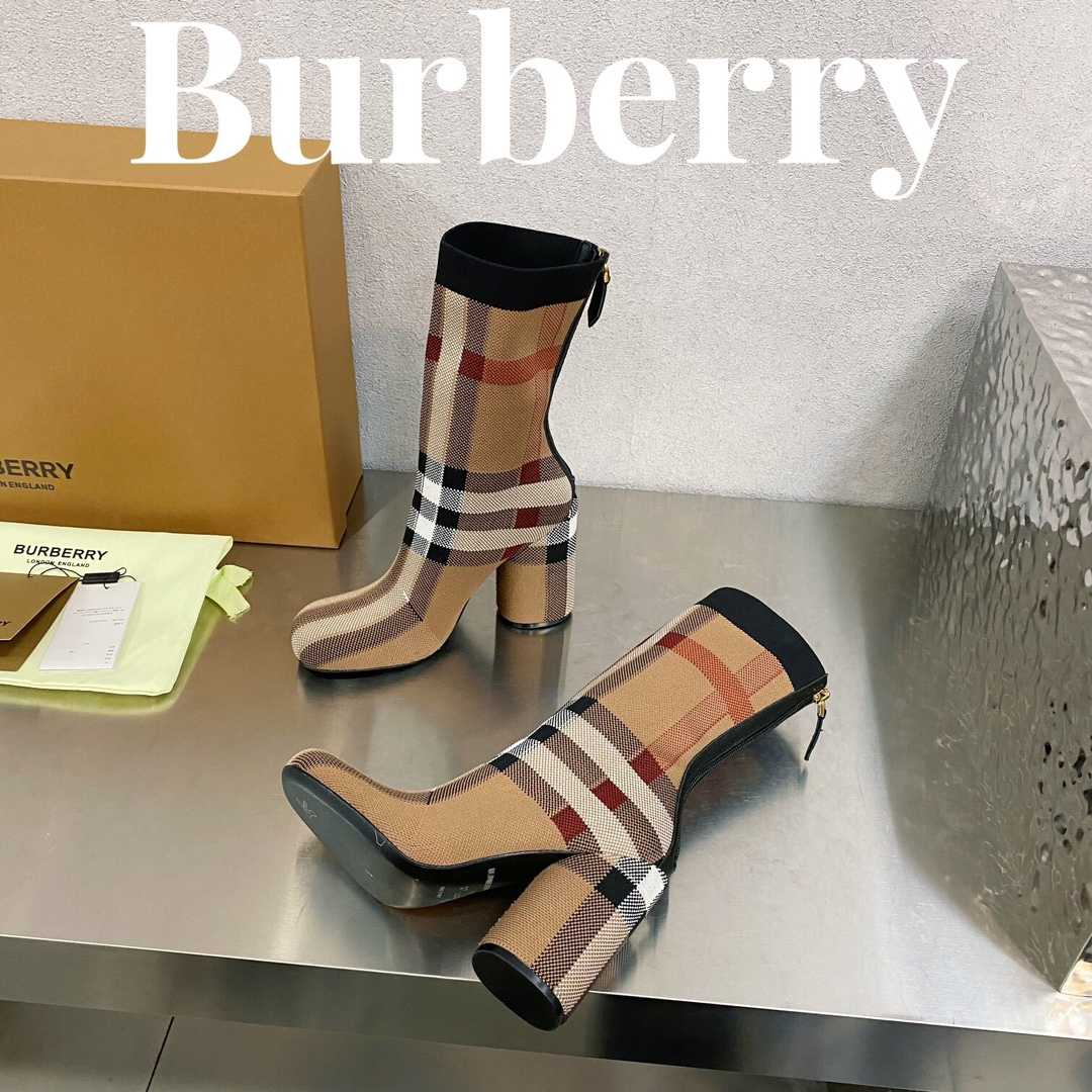 Burberry Knitted Check Sock Boots - DesignerGu