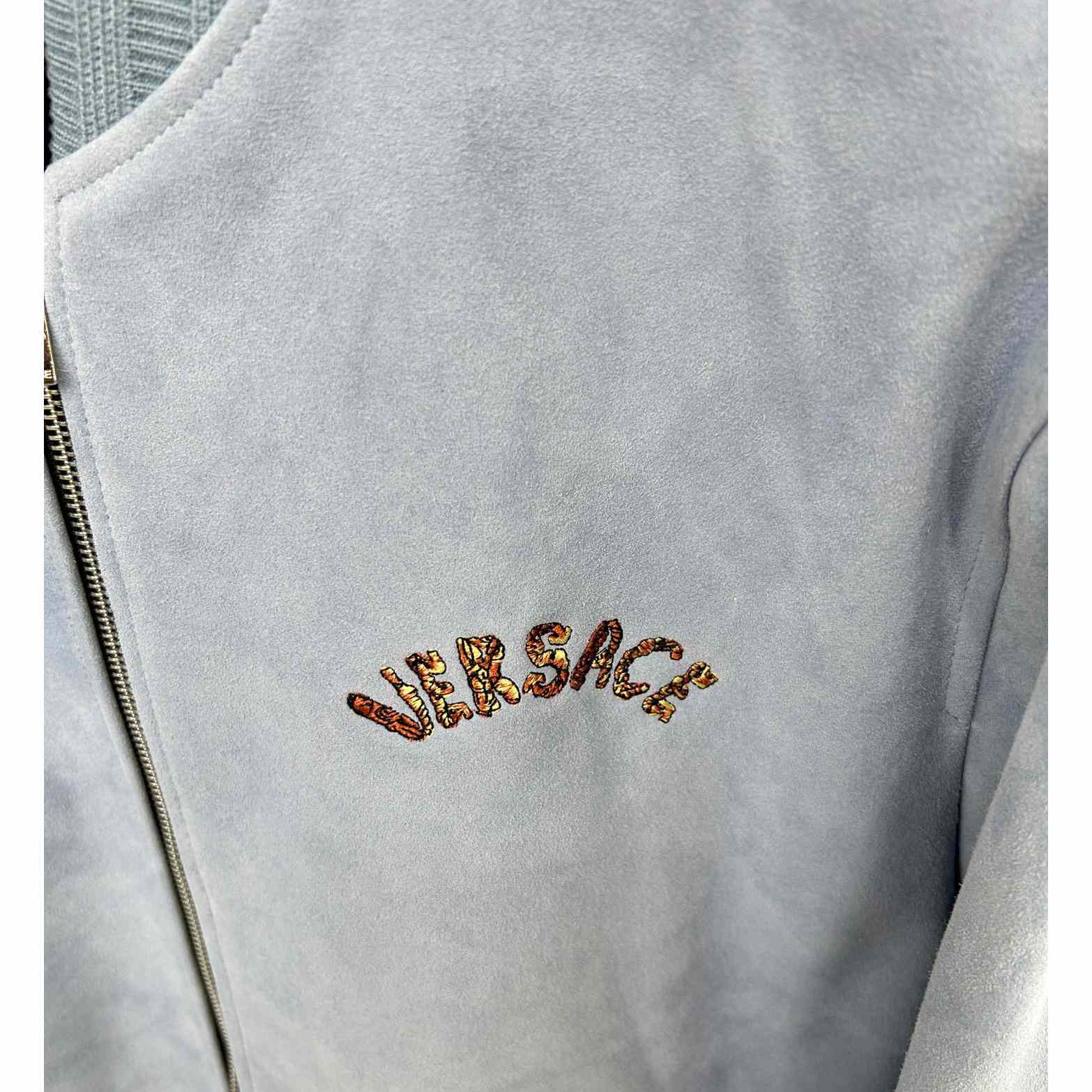 Versace Seashell Baroque Logo Suede Jacket - DesignerGu