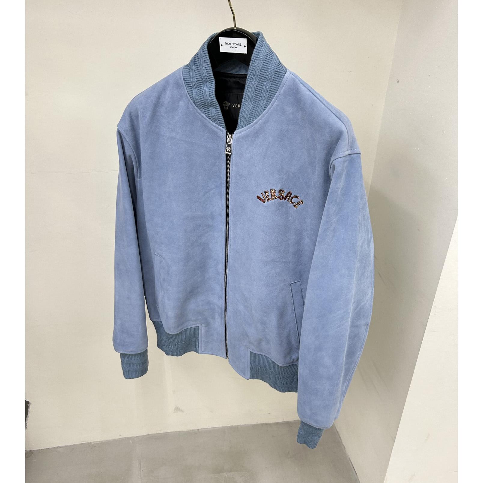 Versace Seashell Baroque Logo Suede Jacket - DesignerGu