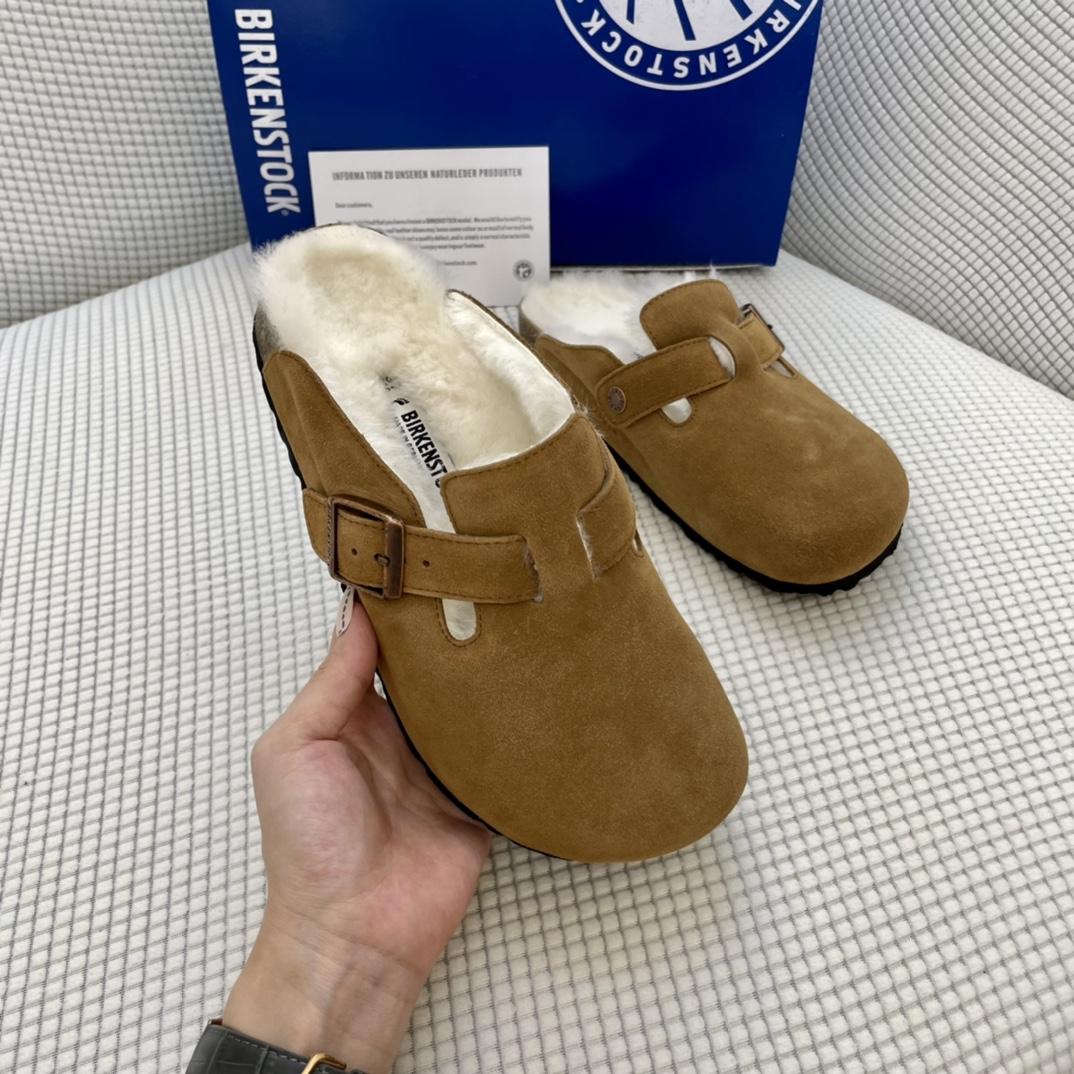 Birkenstock Suede Boston Clogs in Shearling - DesignerGu