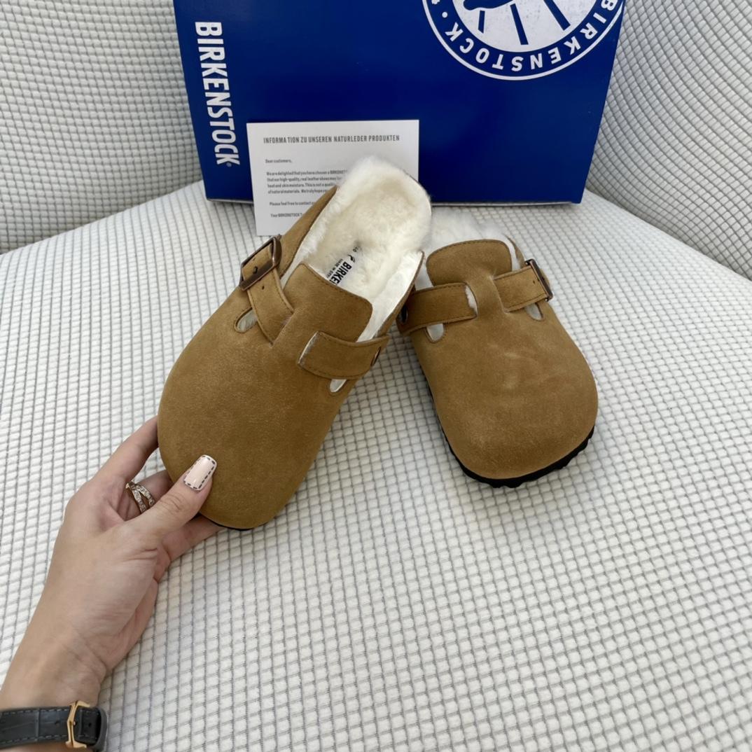 Birkenstock Suede Boston Clogs in Shearling - DesignerGu