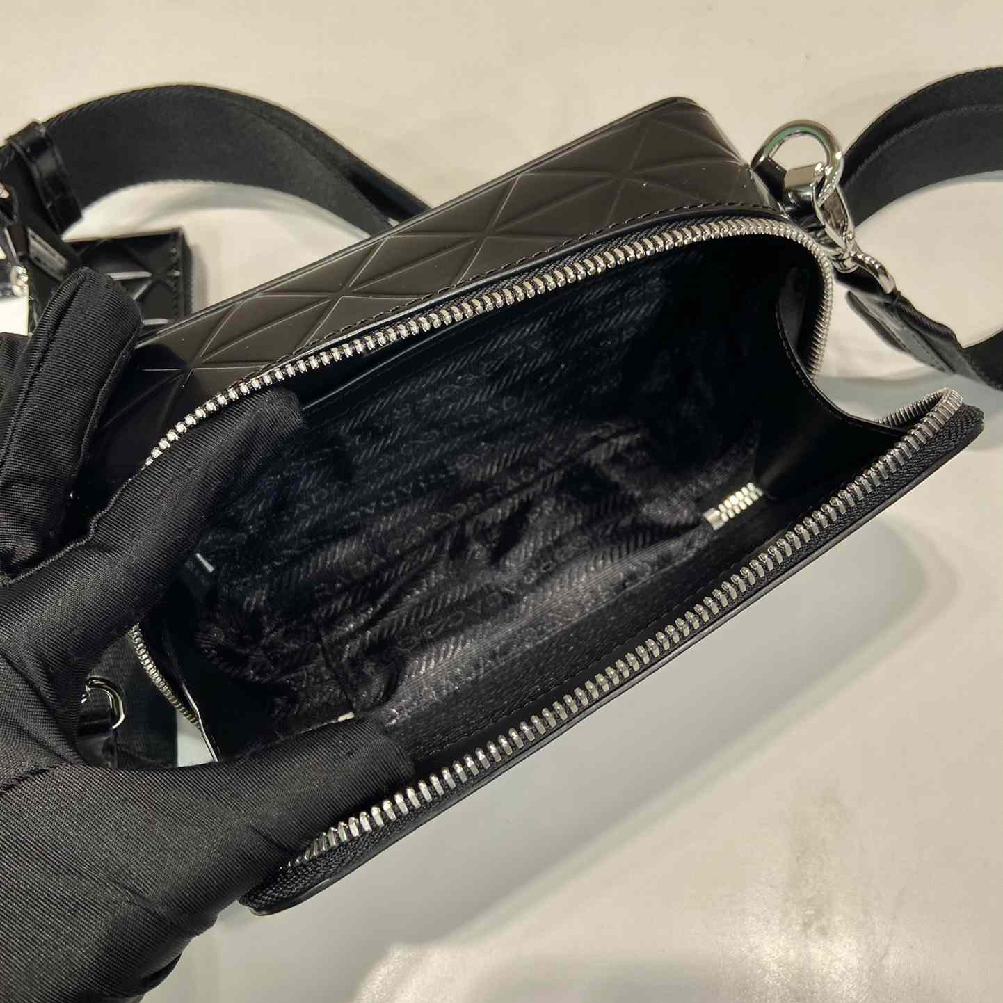 Prada Brique Brushed Leather Bag With Triangle Motif - DesignerGu