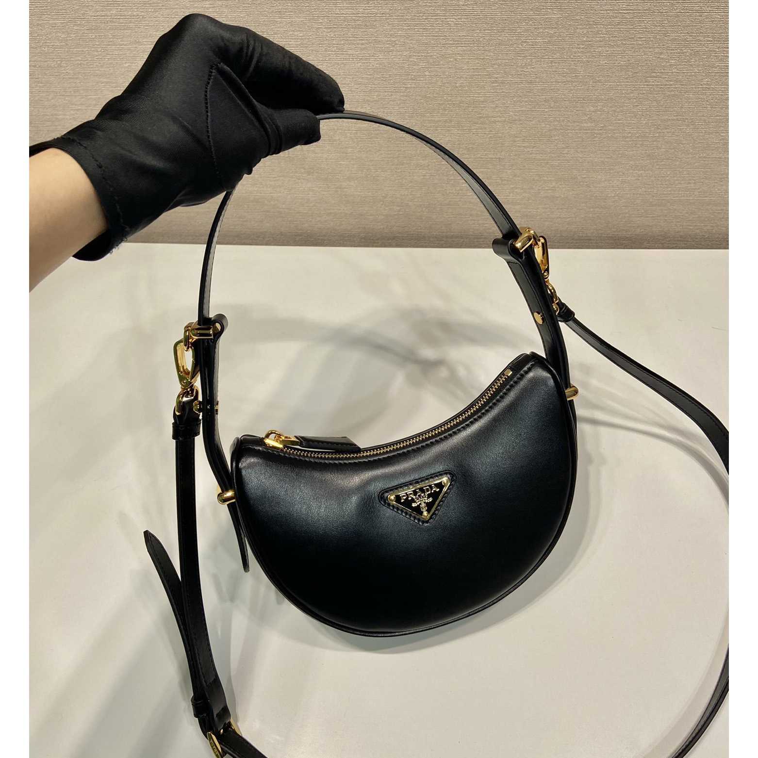 Prada Arqué Leather Mini Shoulder Bag - DesignerGu