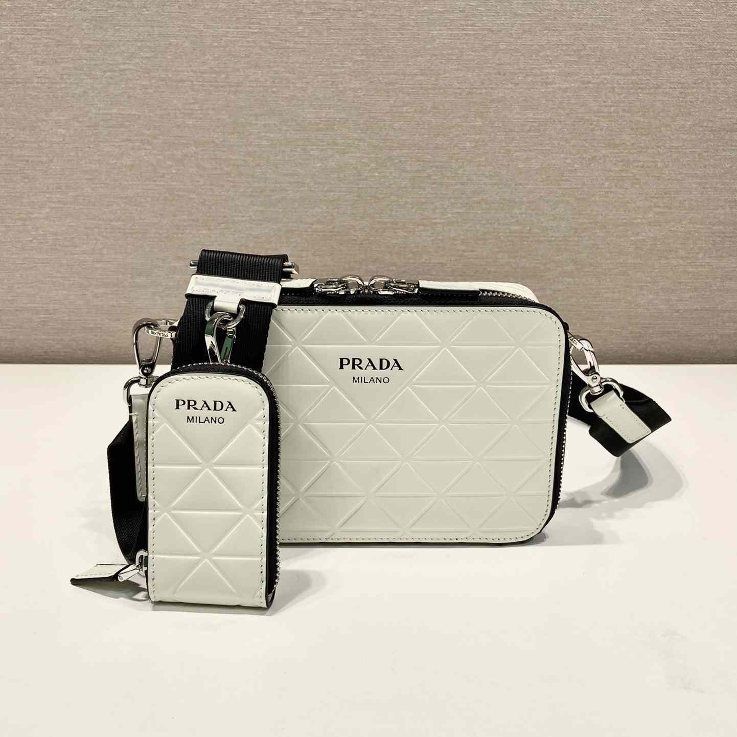 Prada Brique Brushed Leather Bag With Triangle Motif - DesignerGu