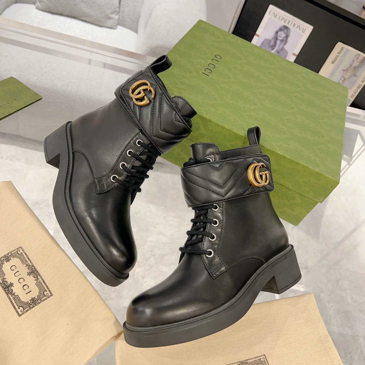 Gucci Marmont Logo-embellished Leather Ankle Boots  - DesignerGu