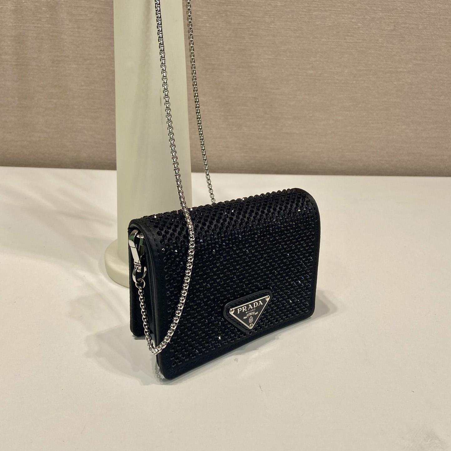 Prada Cardholder With Shoulder Strap And Crystals - DesignerGu