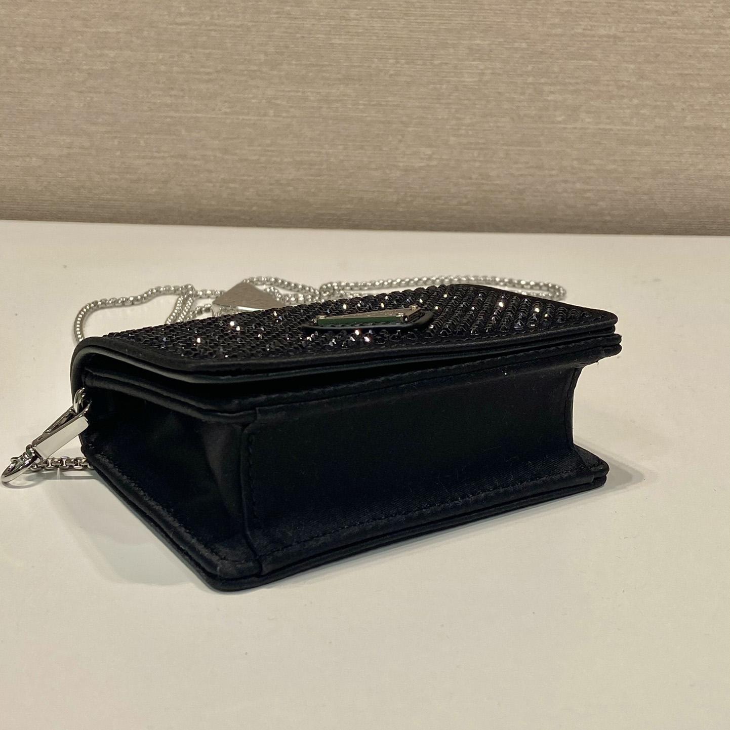 Prada Cardholder With Shoulder Strap And Crystals - DesignerGu