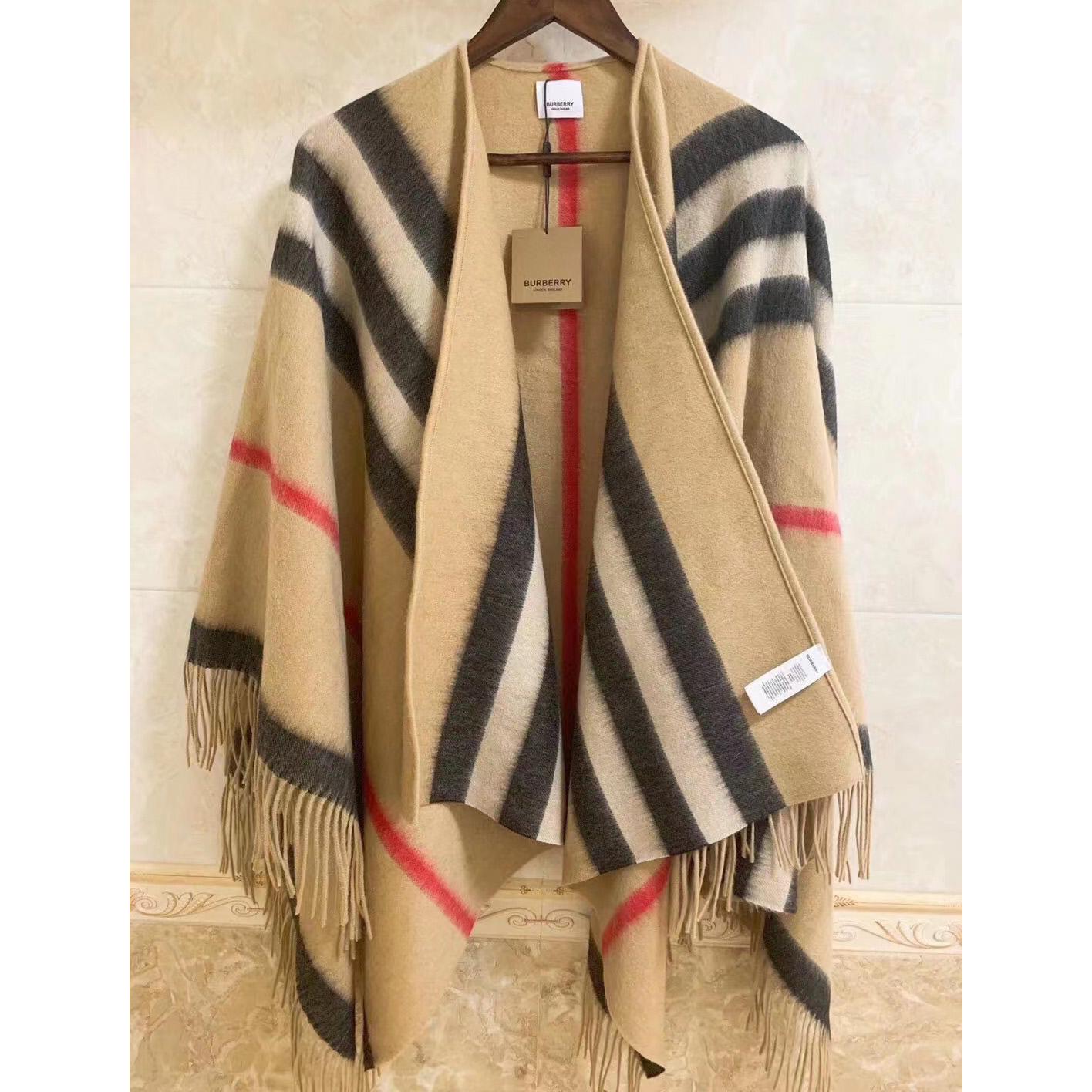 Burberry Reversible Monogram Wool Cashmere Jacquard Cape - DesignerGu