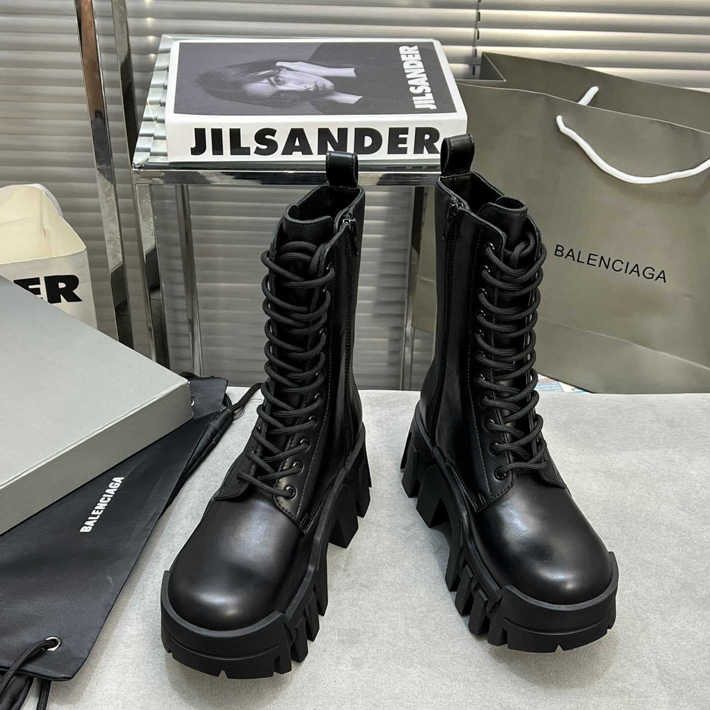 Balenciaga Bulldozer Lace-Up Boot In Black - DesignerGu