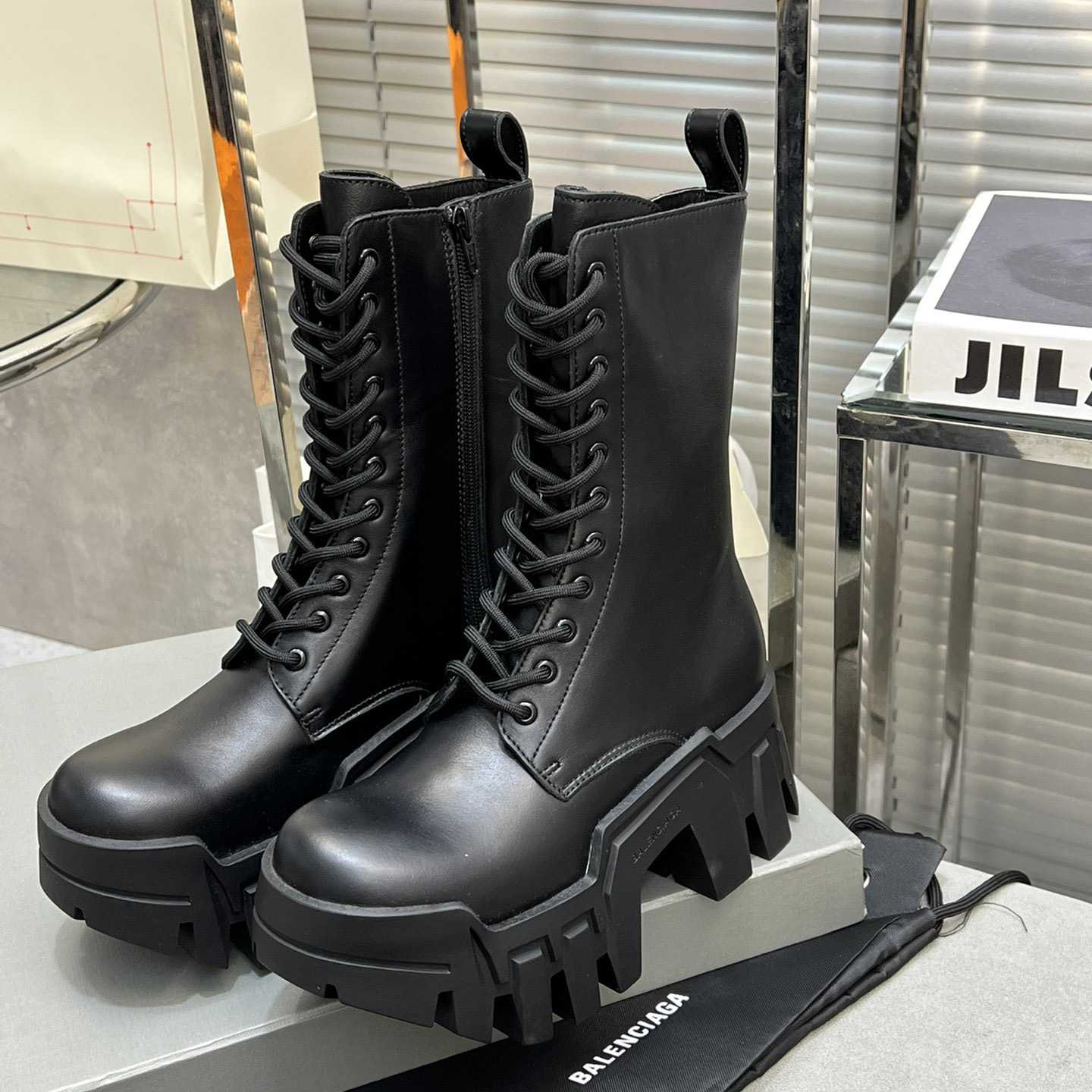 Balenciaga Bulldozer Lace-Up Boot In Black - DesignerGu