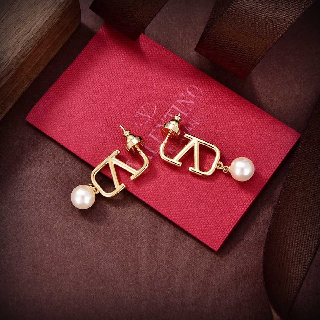 Valenti VLogo Pearl Gold Toned Earrings - DesignerGu