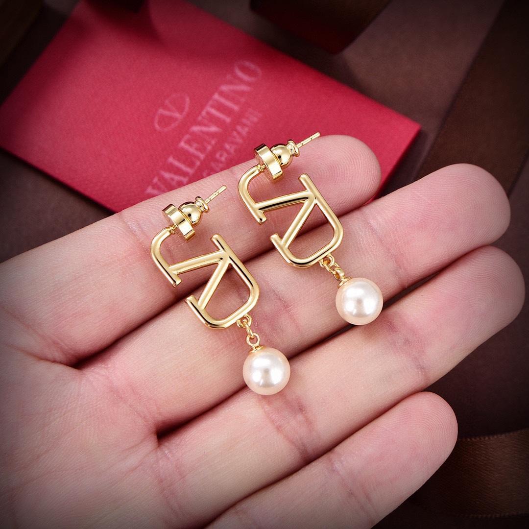 Valenti VLogo Pearl Gold Toned Earrings - DesignerGu