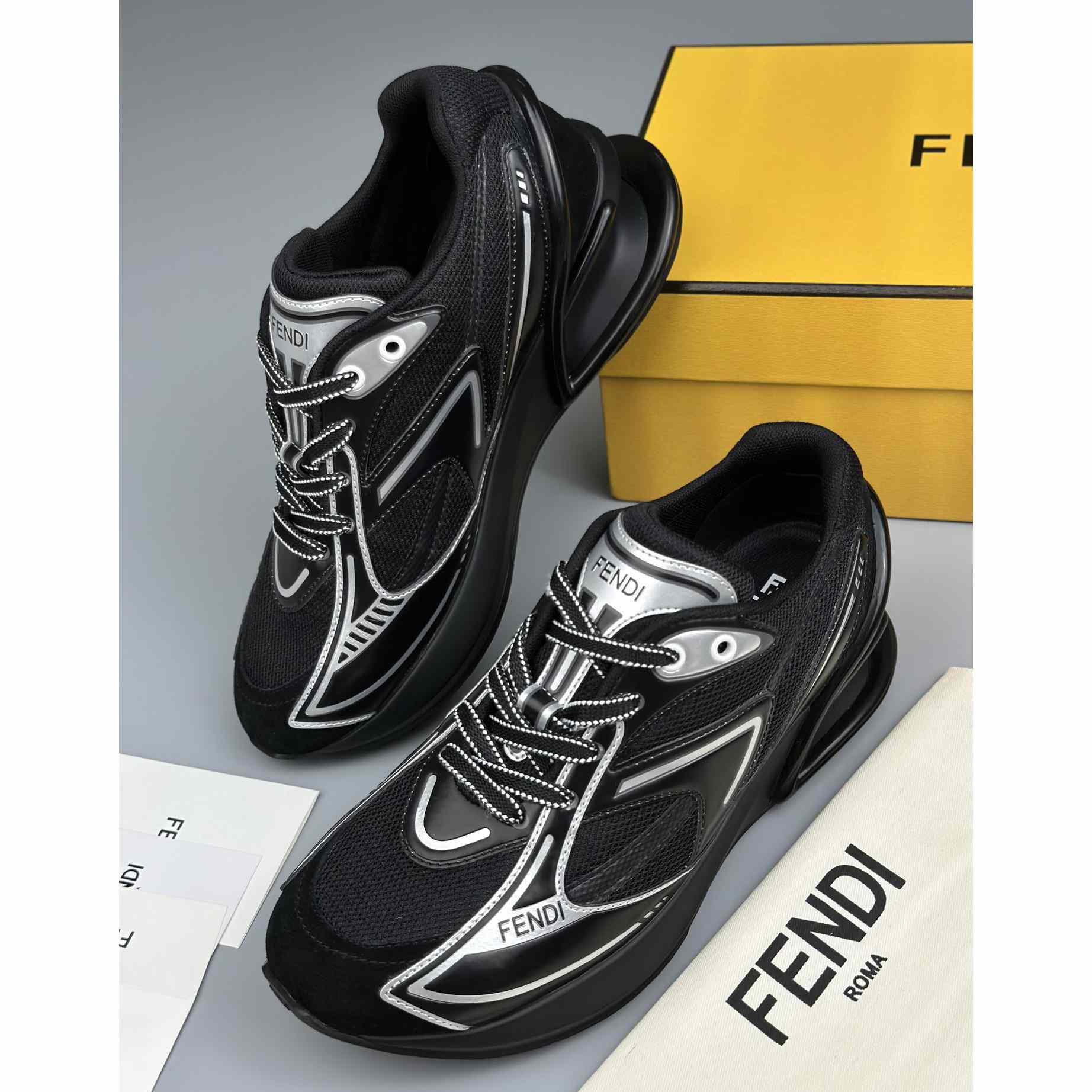 Fendi First 1 Black Fabric Running Shoes - DesignerGu