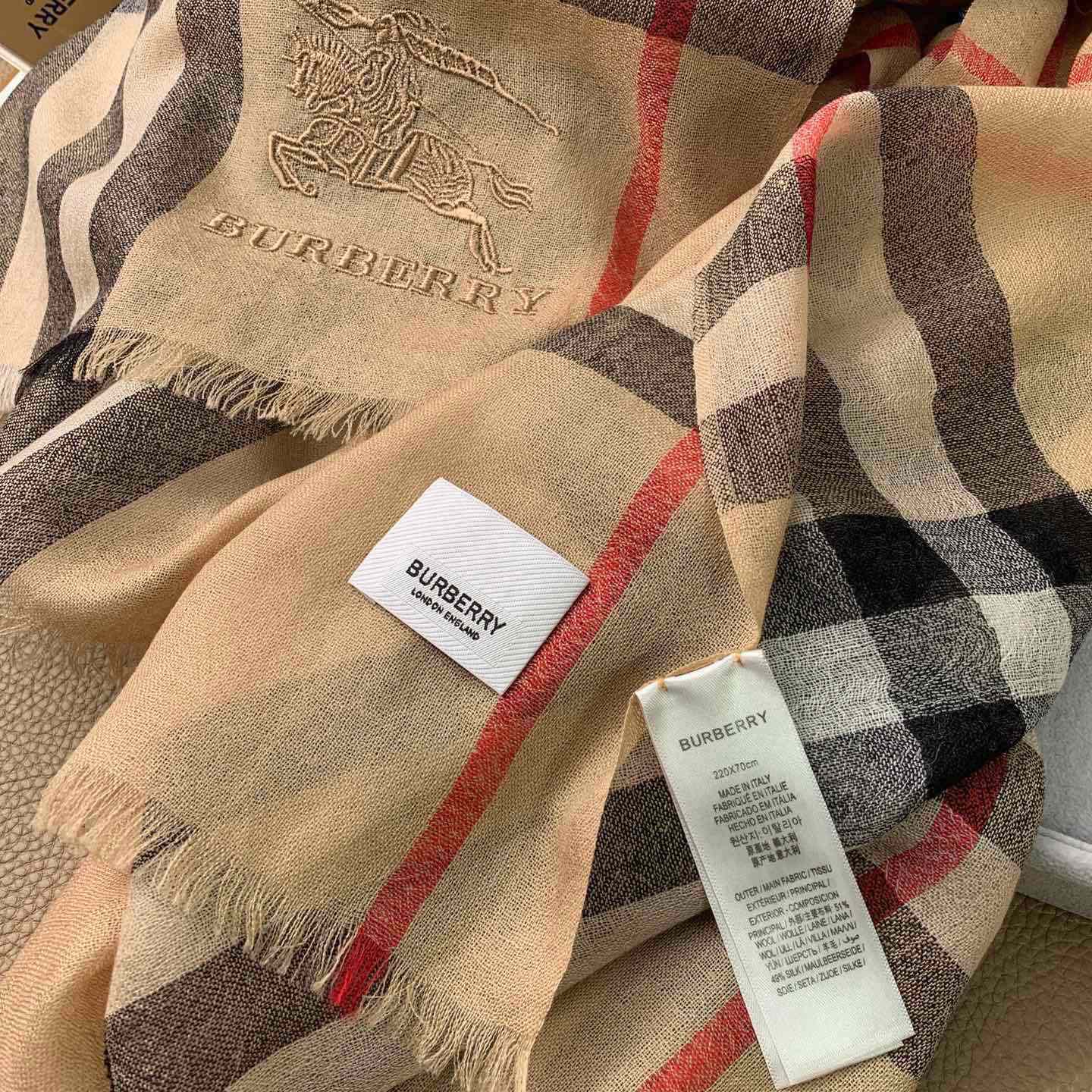 Burberry Lightweight Check Wool Silk Scarf - DesignerGu