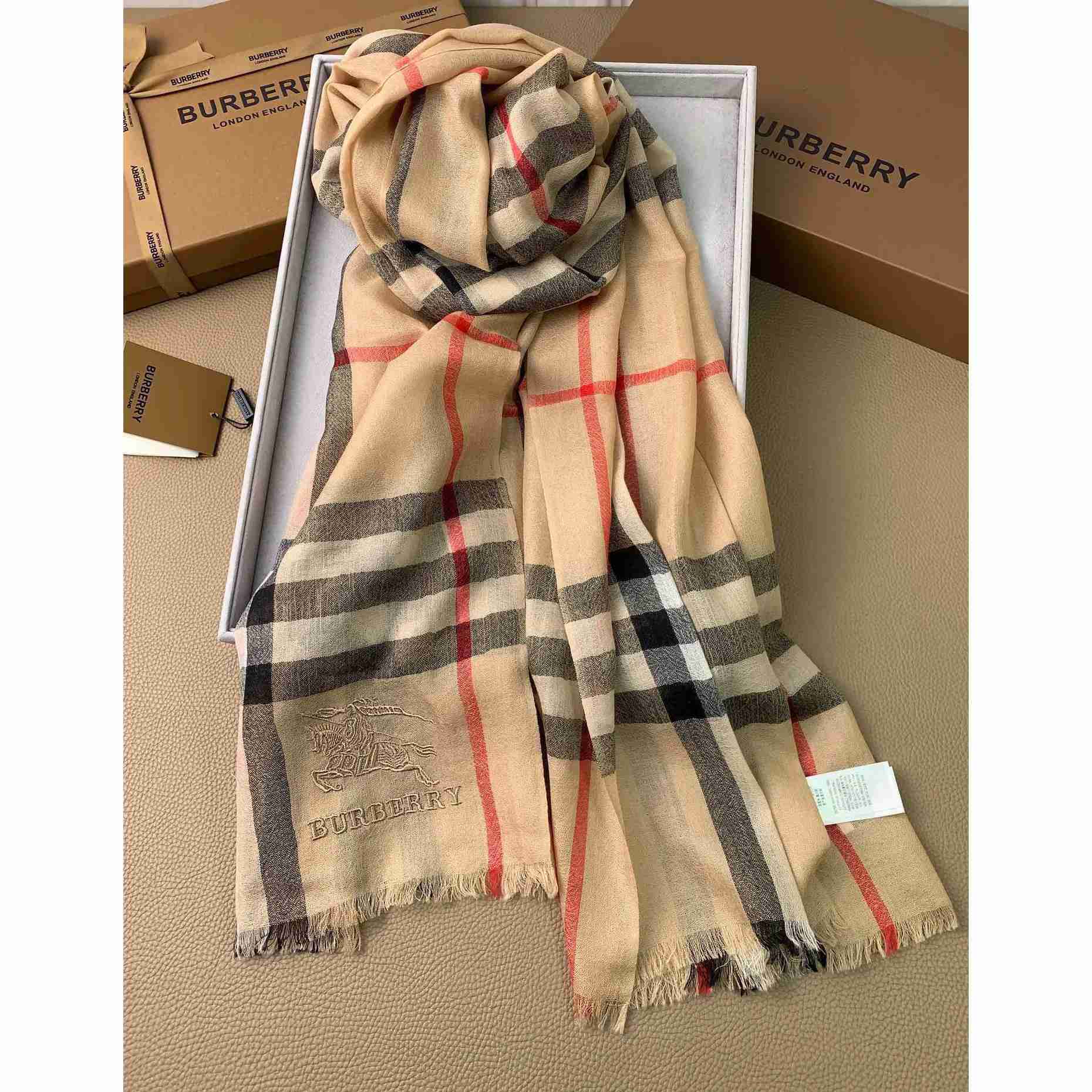 Burberry Lightweight Check Wool Silk Scarf - DesignerGu