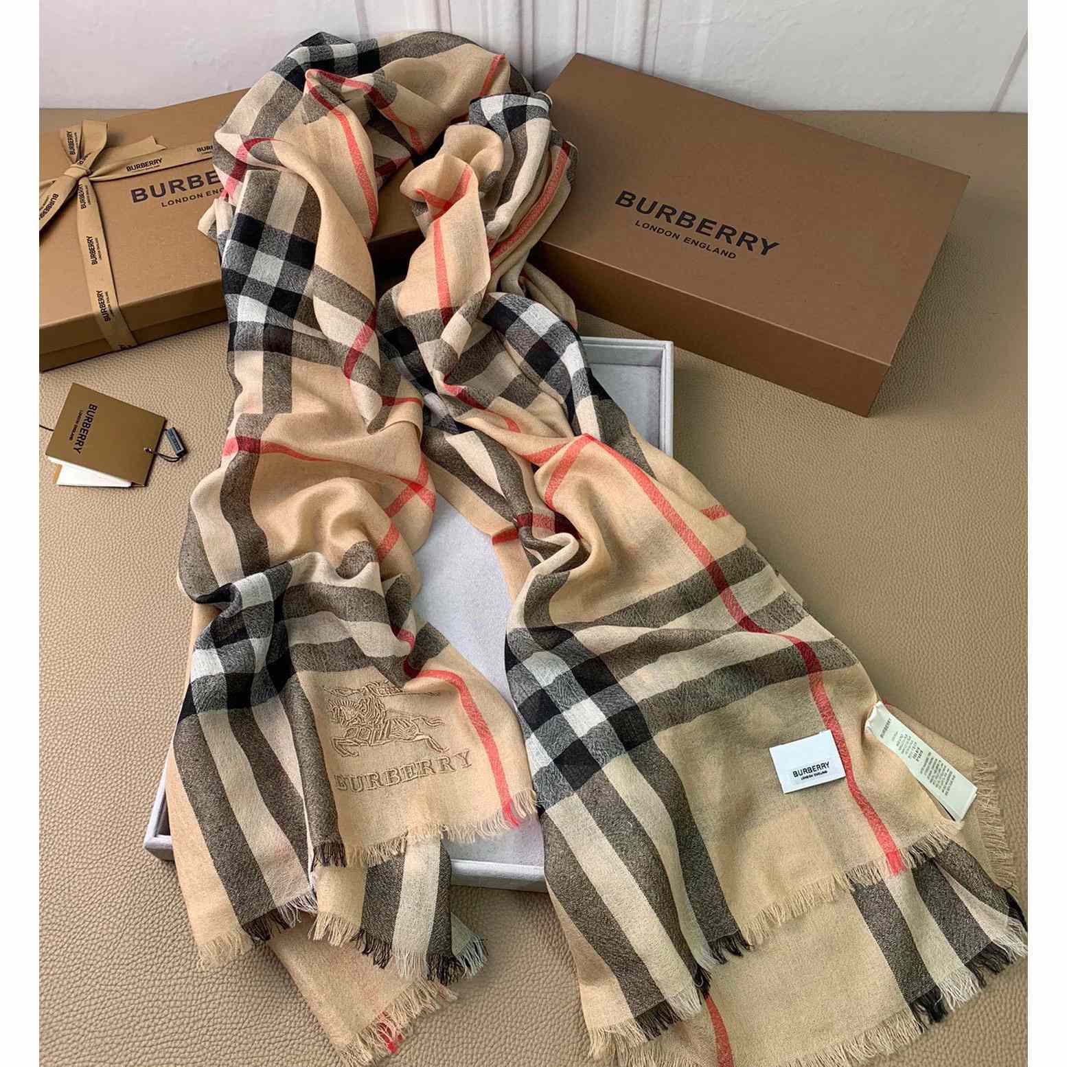 Burberry Lightweight Check Wool Silk Scarf - DesignerGu