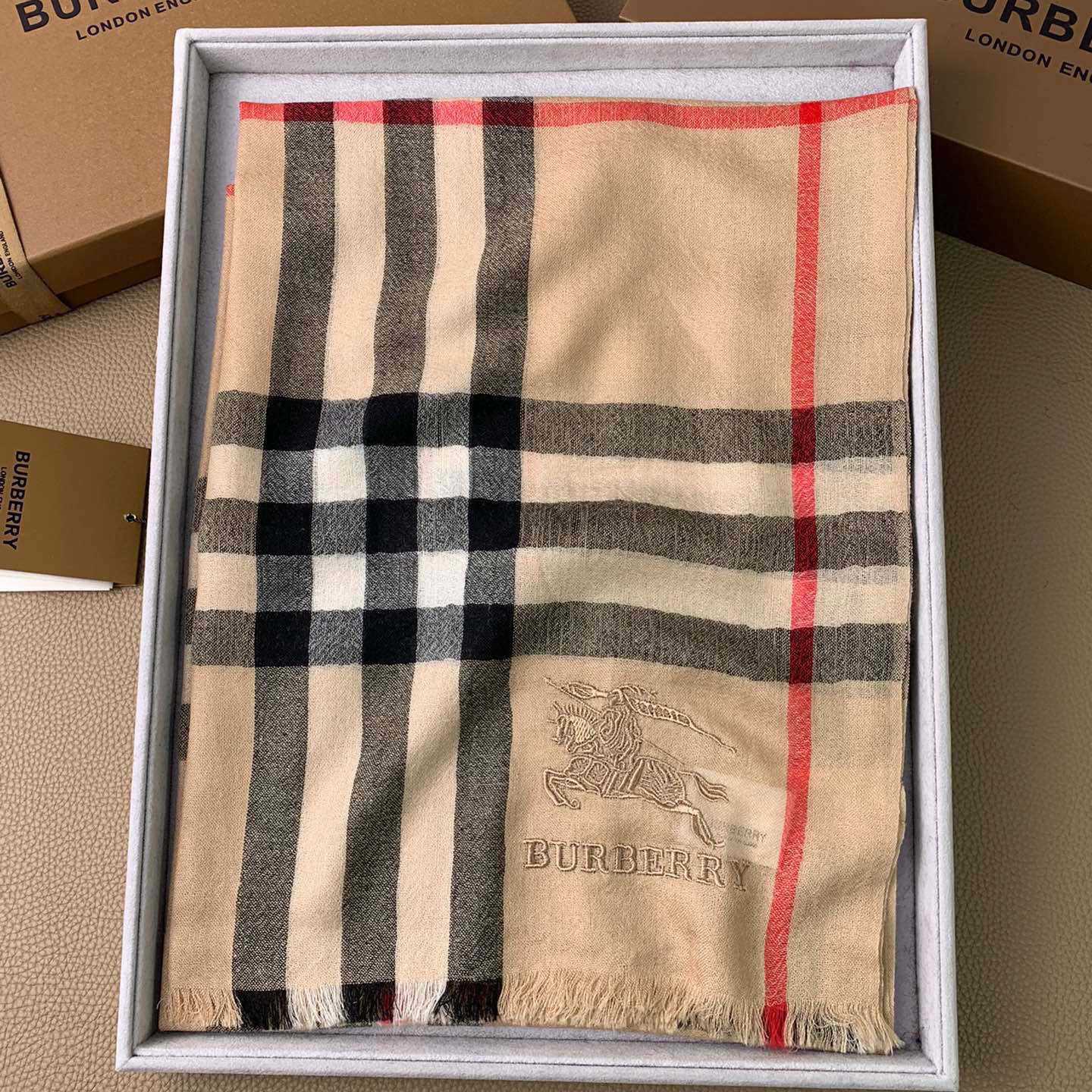 Burberry Lightweight Check Wool Silk Scarf - DesignerGu