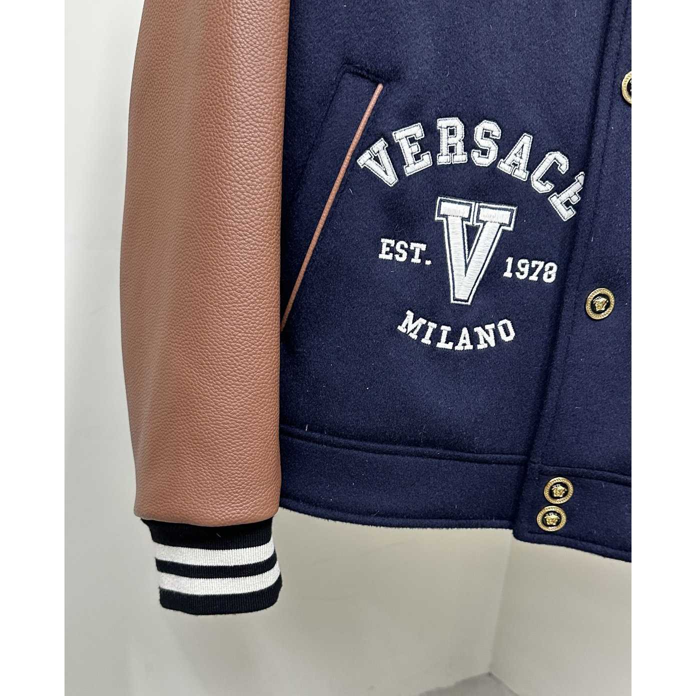 Versace Chest Logo-patch Detail Bomber Jacket - DesignerGu