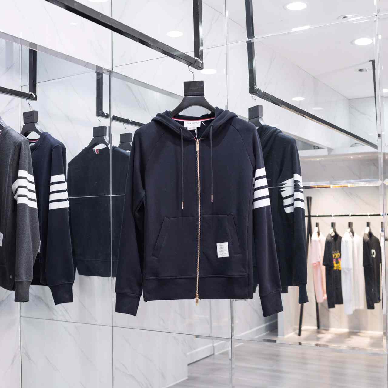 Thom Browne 4-Bar Zip-Up Cotton Hoodie - DesignerGu