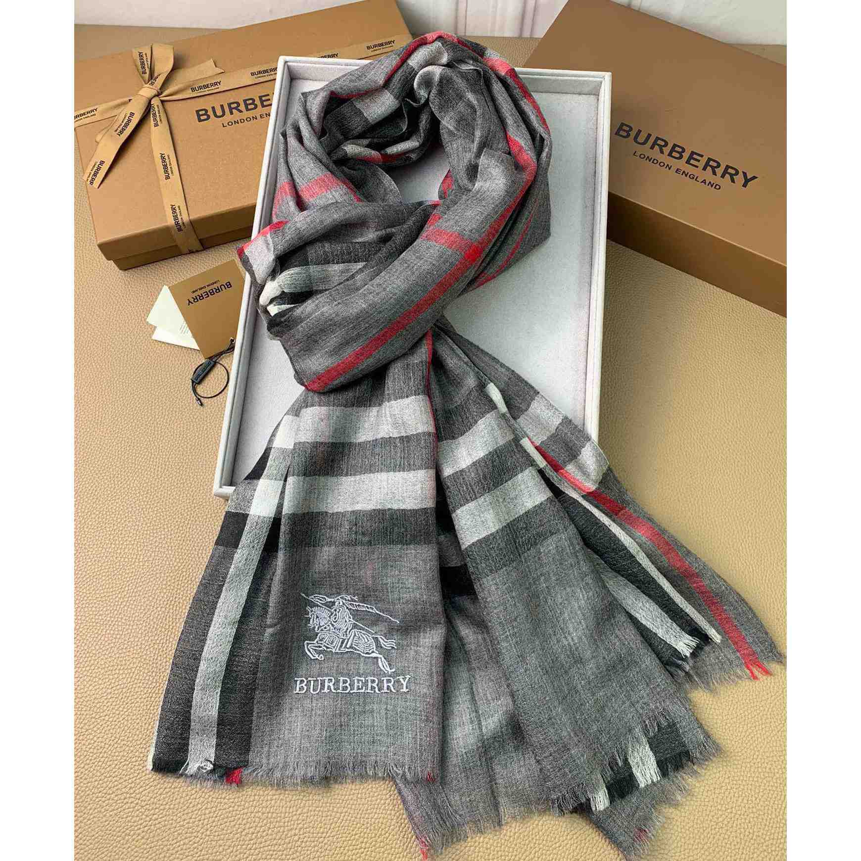 Burberry Lightweight Check Wool Silk Scarf - DesignerGu