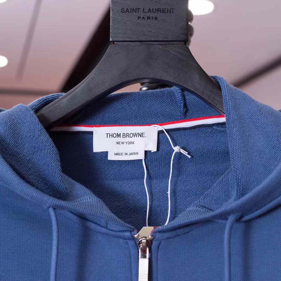 Thom Browne 4-Bar Zip-Up Cotton Hoodie - DesignerGu