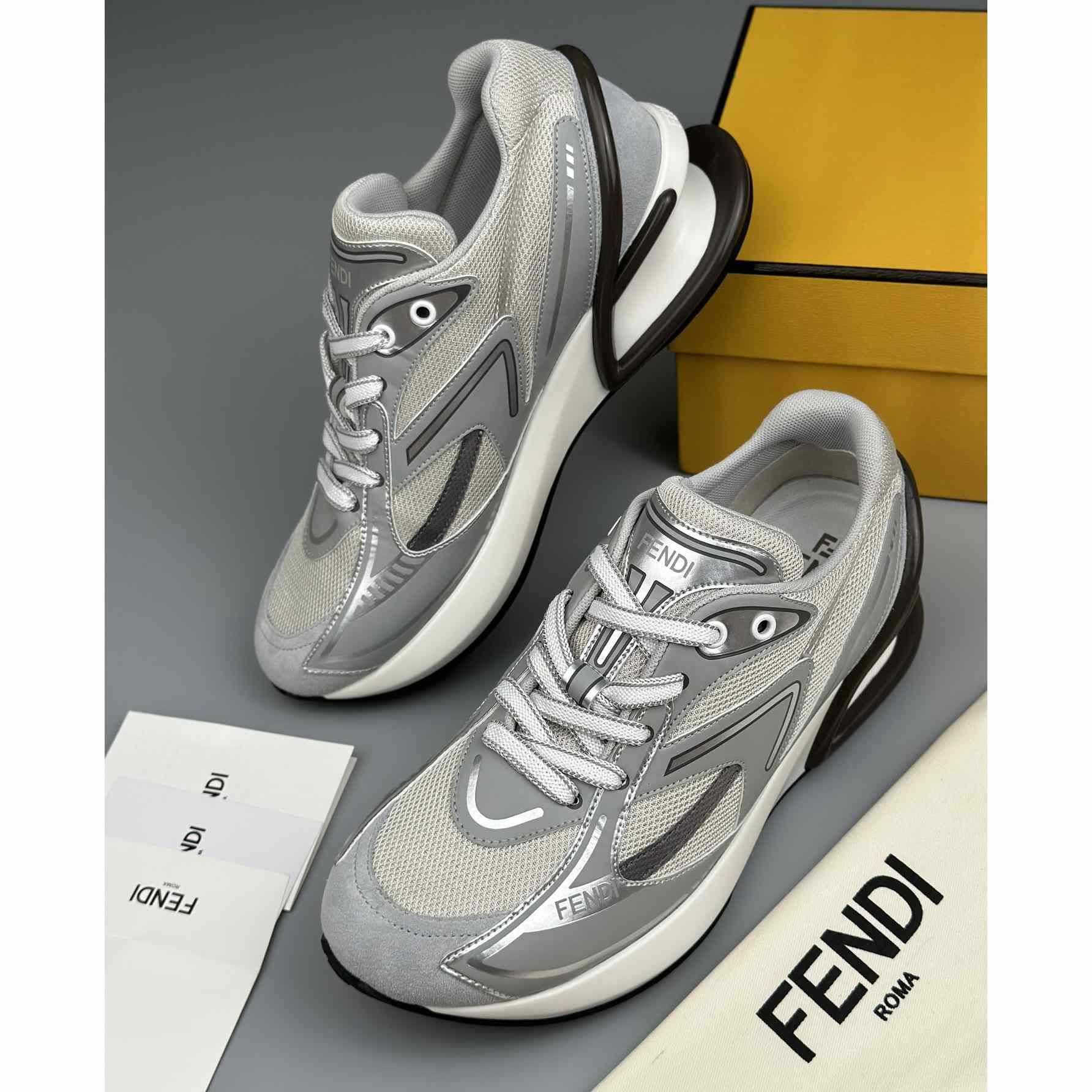 Fendi First 1 Gray Fabric Trainers - DesignerGu