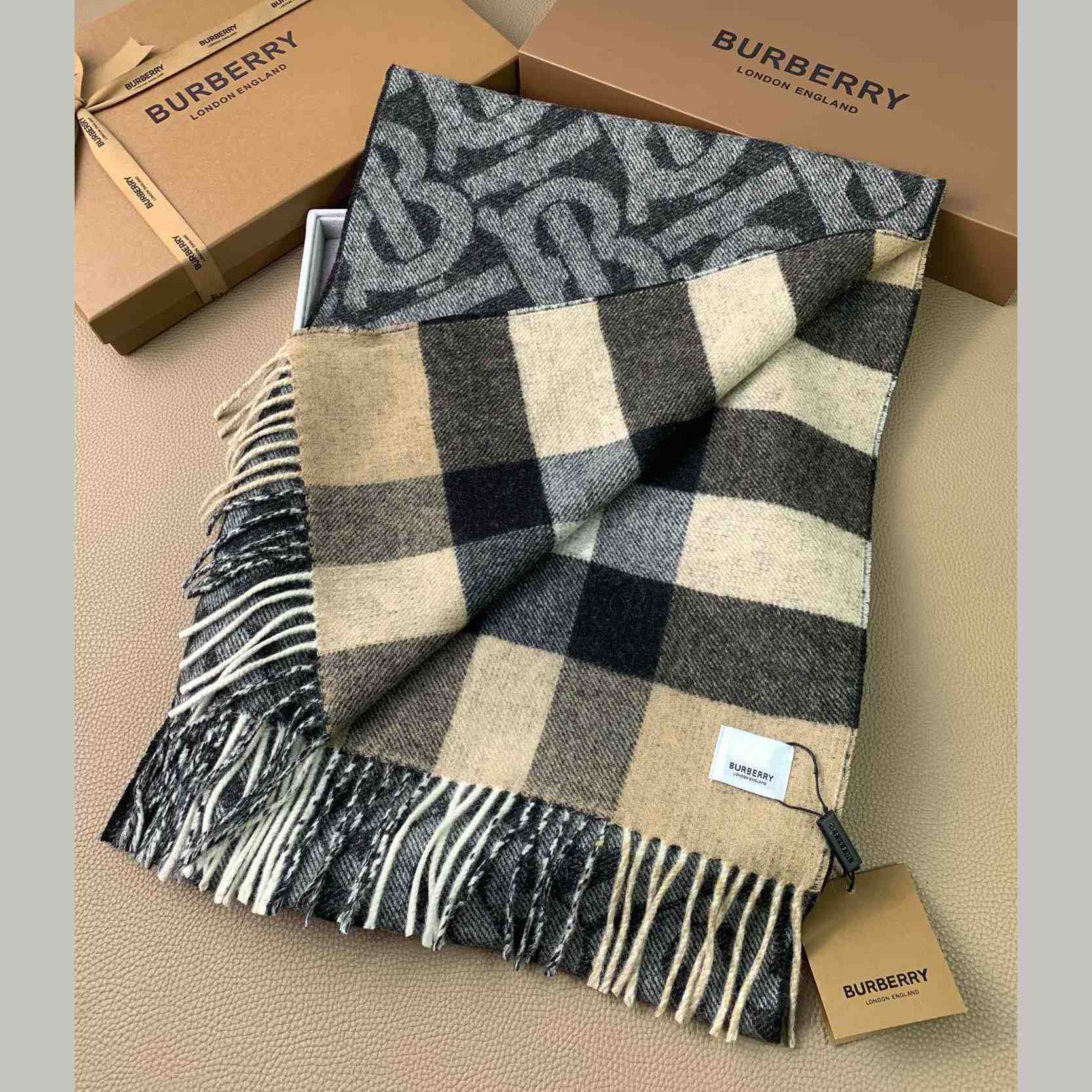 Burberry Check Cashmere Reversible Scarf - DesignerGu