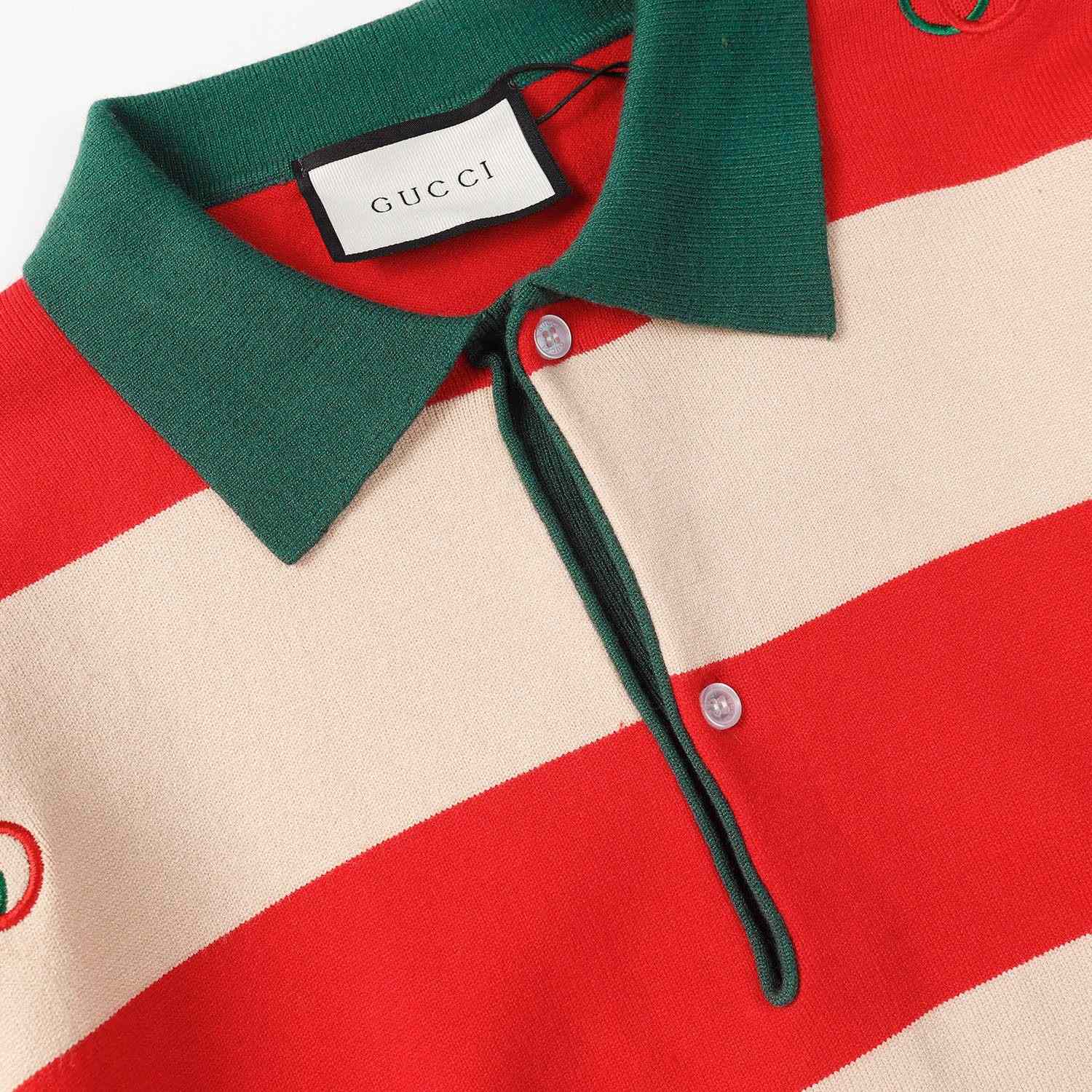 Gucci Embroidered Striped Knit Polo - DesignerGu