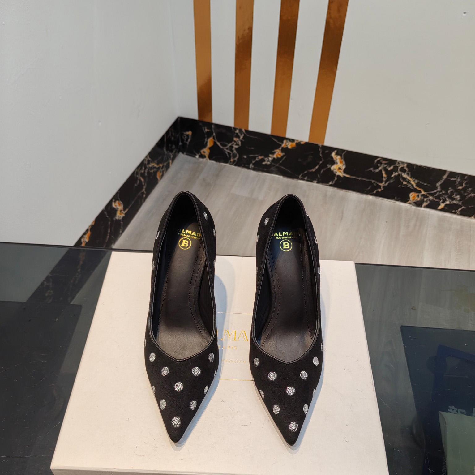 Balmain Polka Dot Velvet Pumps  - DesignerGu