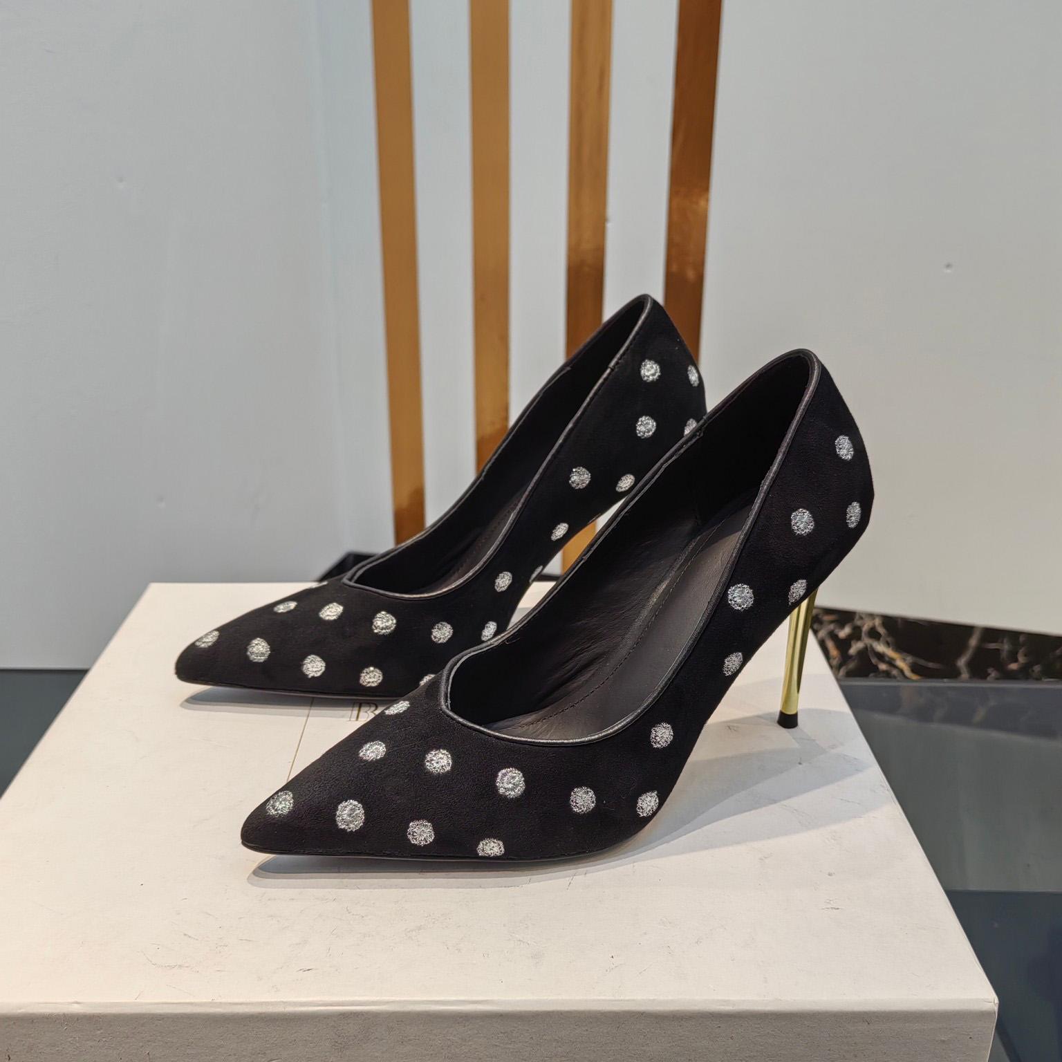 Balmain Polka Dot Velvet Pumps  - DesignerGu