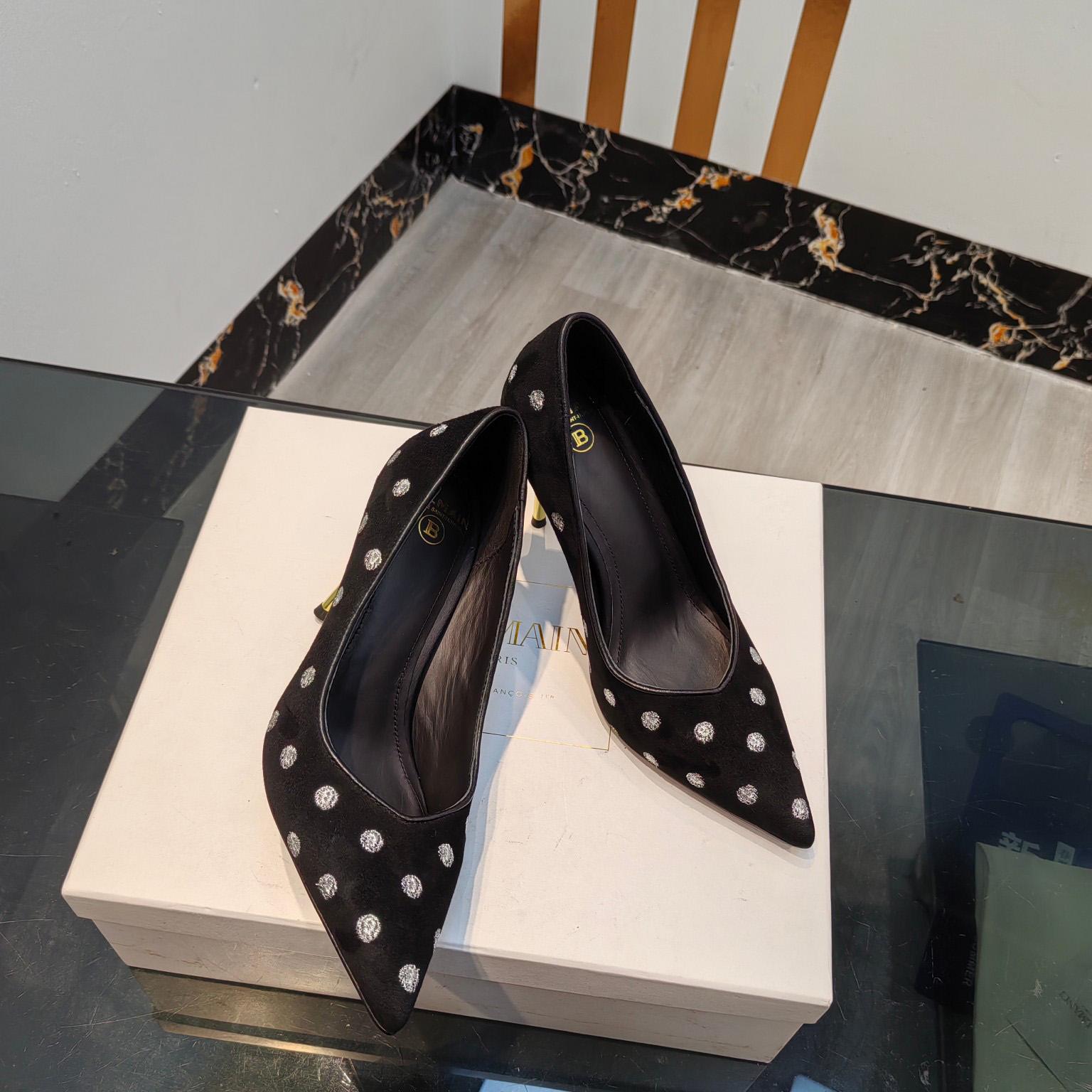 Balmain Polka Dot Velvet Pumps  - DesignerGu