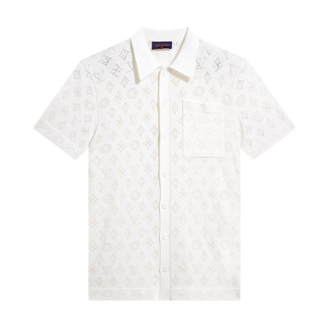 Louis Vuitton Monogram Pointelle Cotton Short-Sleeved Shirt - DesignerGu