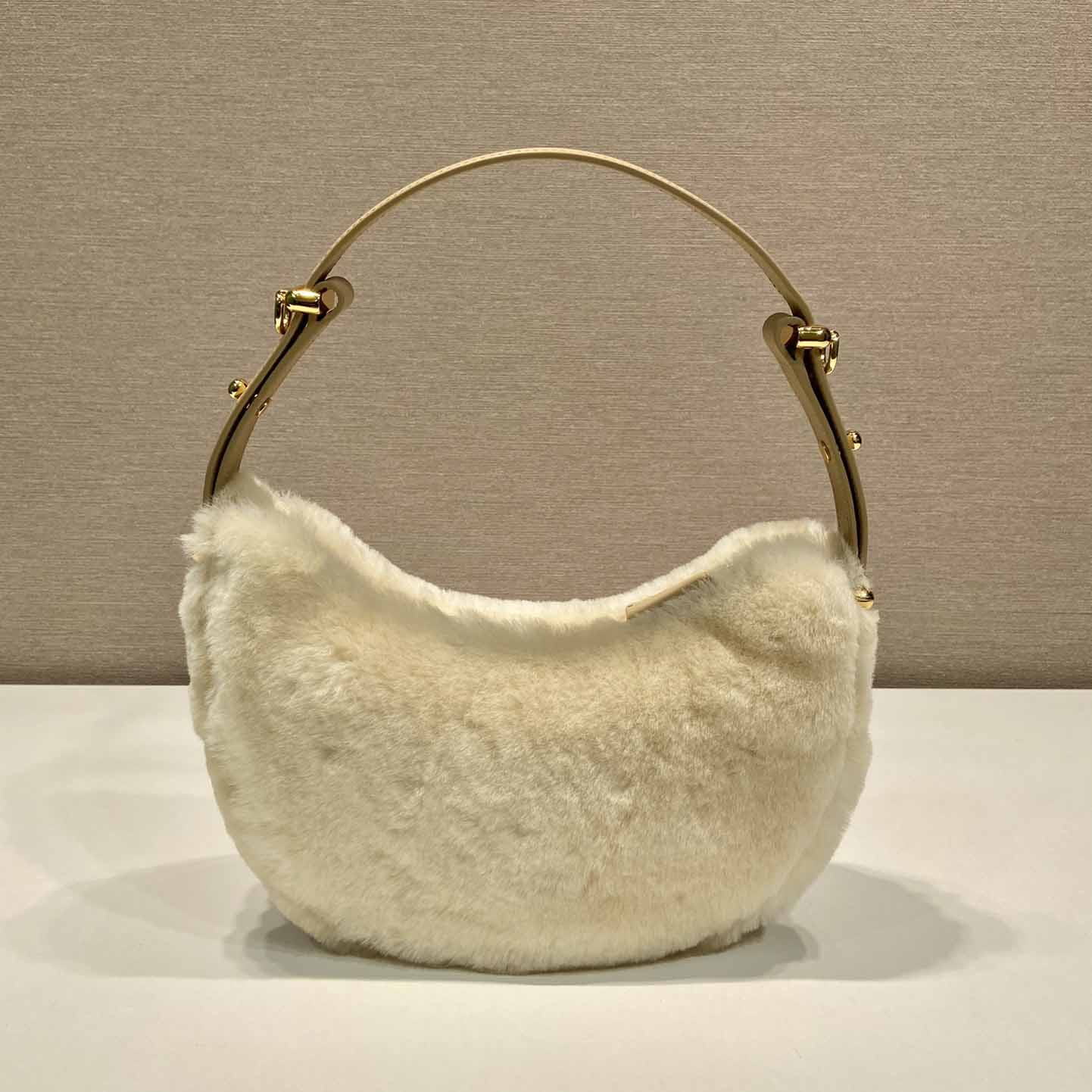 Prada Arqué Shearling And Leather Shoulder Bag - DesignerGu