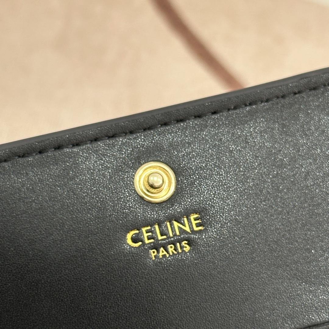 Celine Triomphe Compact Wallet In Shiny Calfskin - DesignerGu