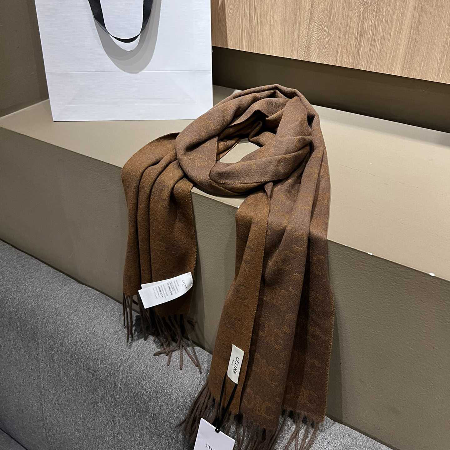 Celine Scarf In Monogram Cashmere Brown/toffee - DesignerGu