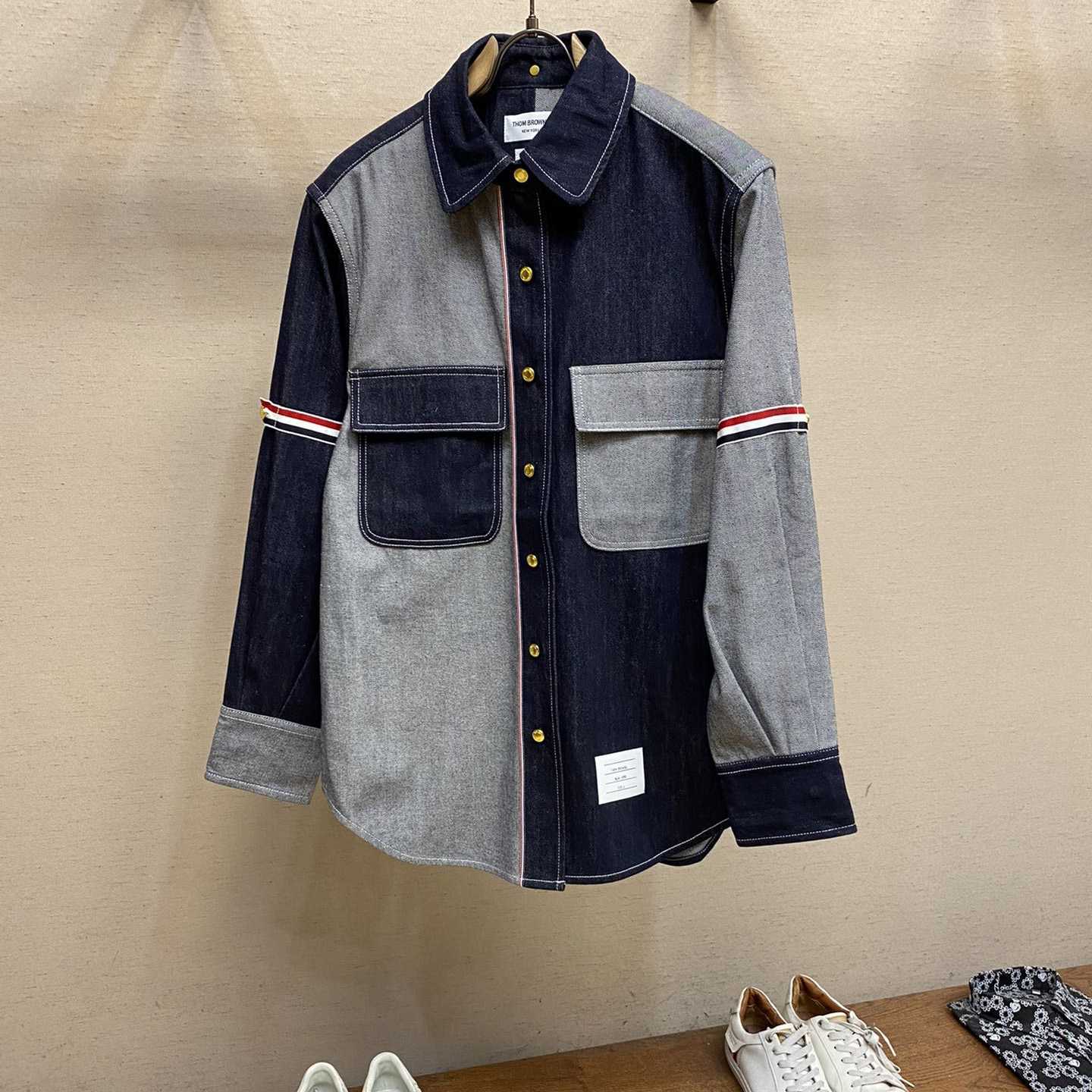 Thom Browne Selvedge Denim Armband Supersized Mini Shirtdress - DesignerGu