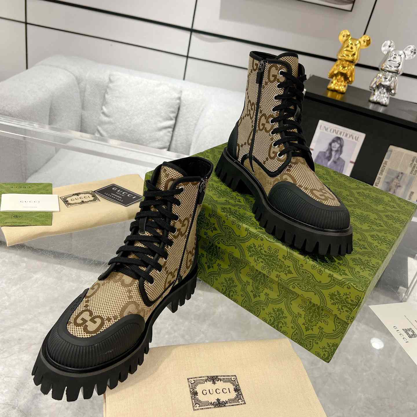 Gucci Original GG Canvas Boots  - DesignerGu