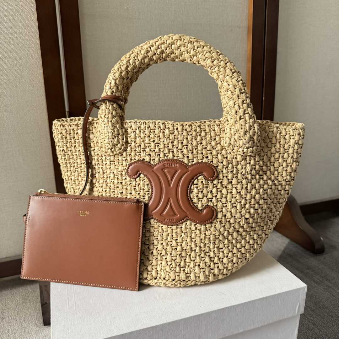 Celine Supple Small Triomphe Celine Classic Panier In Raffia And Calfskin - DesignerGu