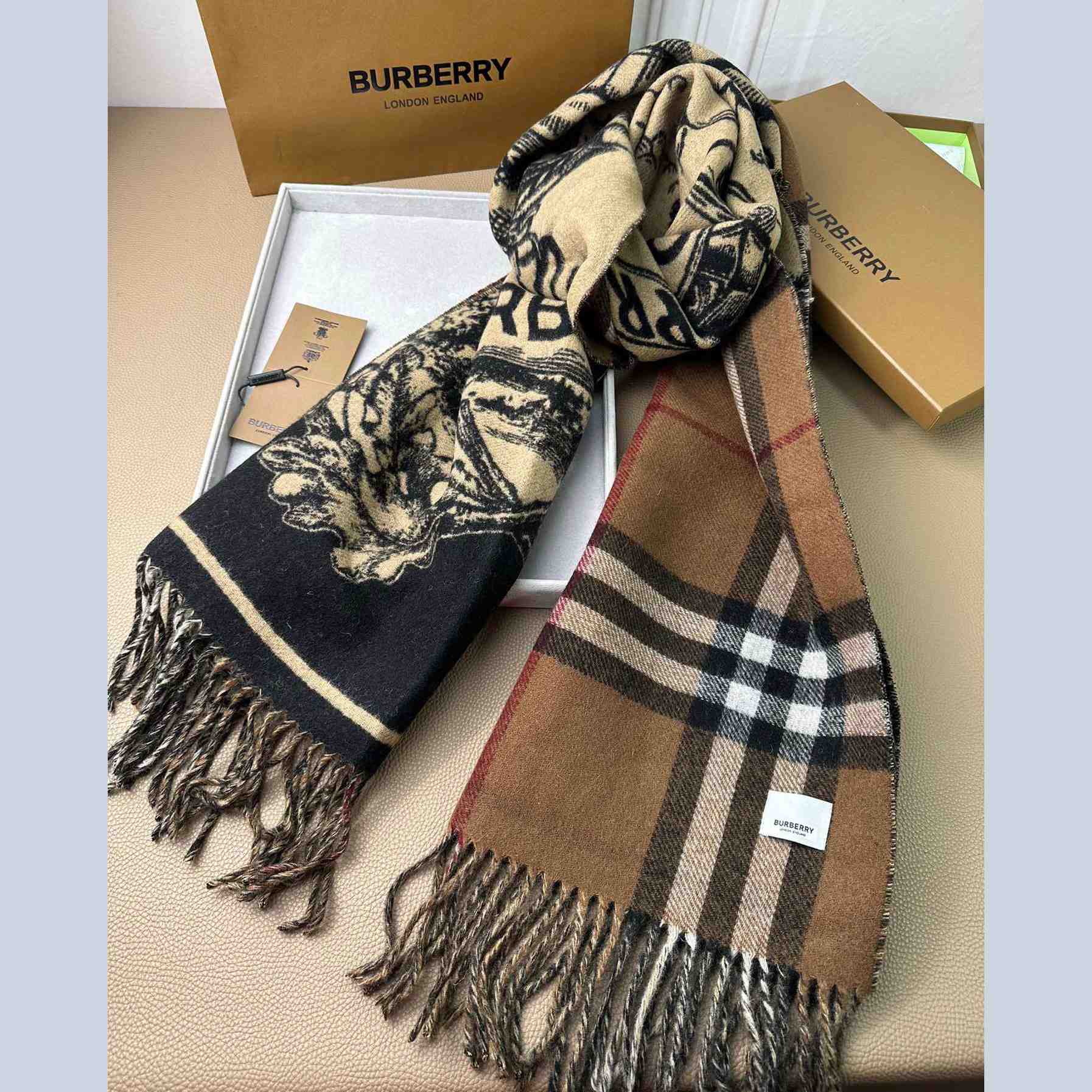 Burberry EKD Cashmere Reversible Scarf - DesignerGu