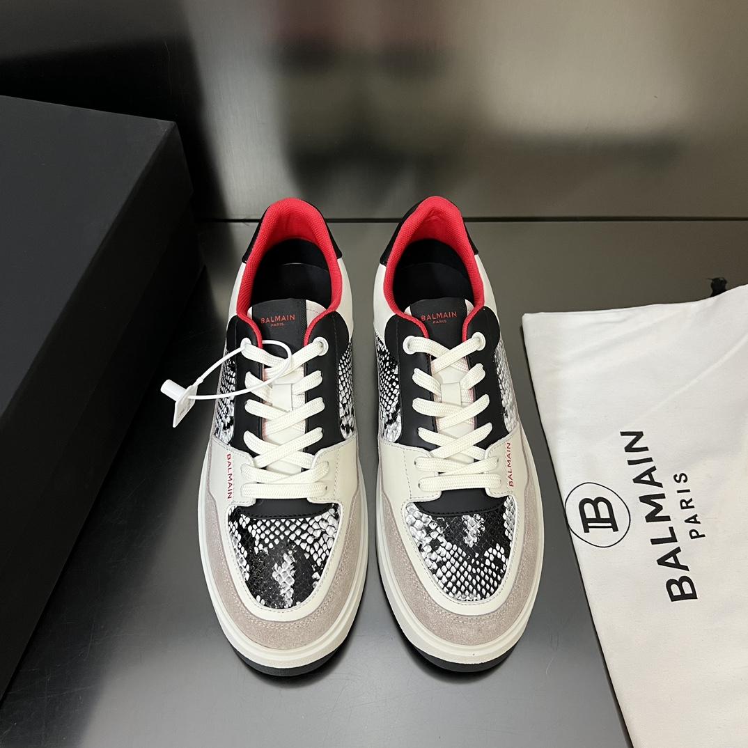 Balmain B-Court Flip Snakeskin-effect Leather And Suede Trainers - DesignerGu