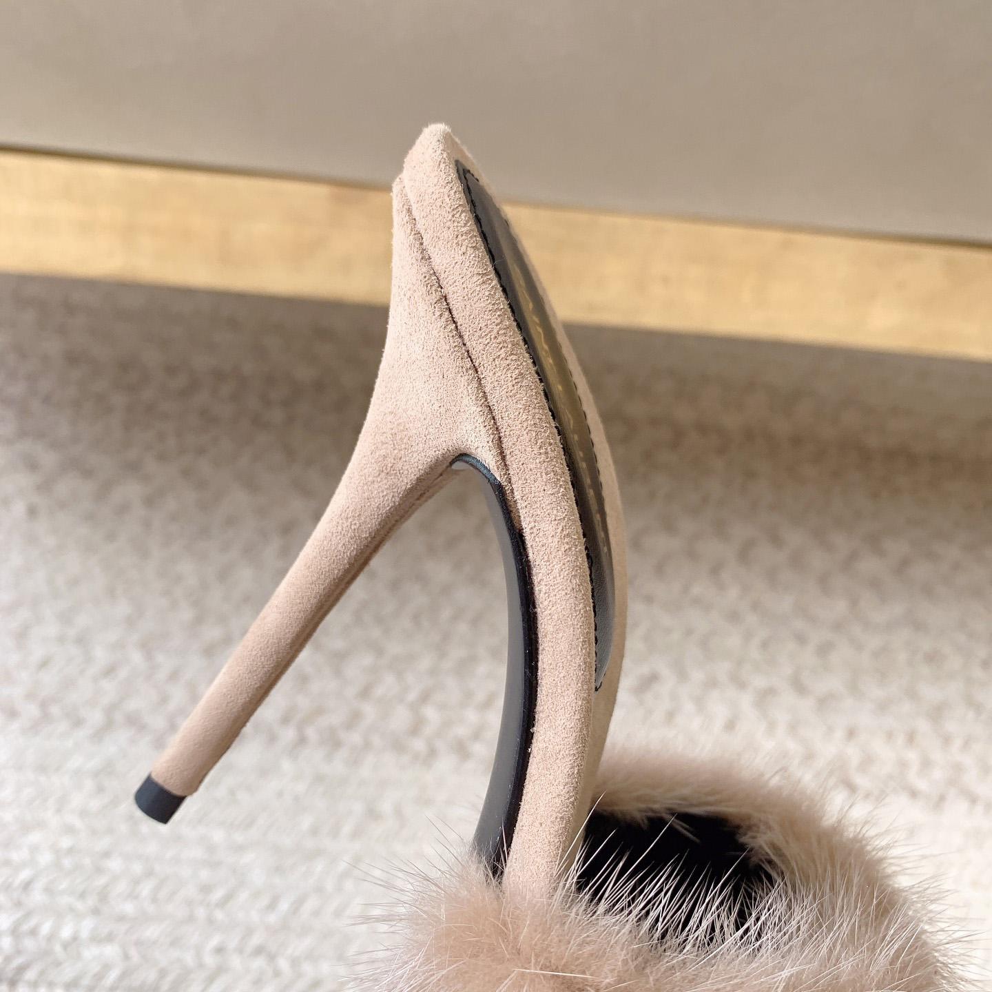 Saint Laurent LA 16 Mules In Animal-Free Fur And Suede  - DesignerGu