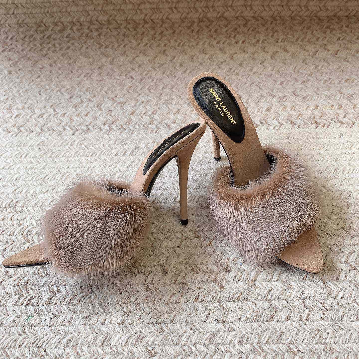 Saint Laurent LA 16 Mules In Animal-Free Fur And Suede  - DesignerGu