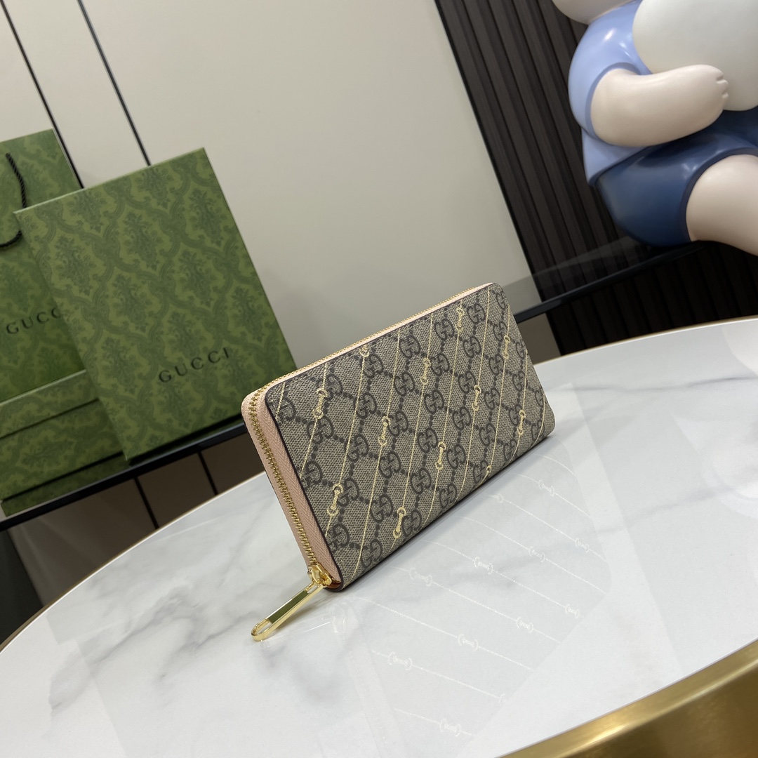 Gucci Zip Around Wallet With Horsebit Print  - DesignerGu