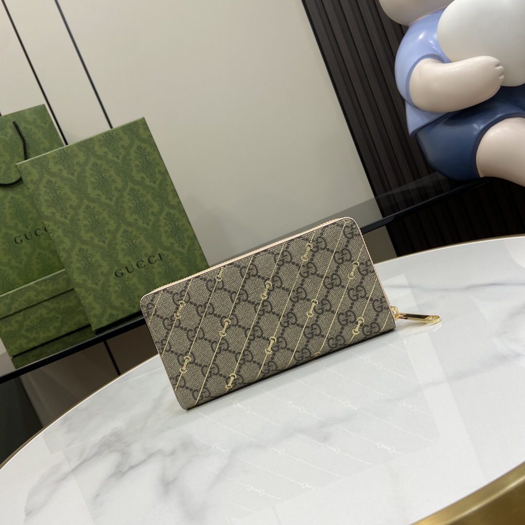 Gucci Zip Around Wallet With Horsebit Print  - DesignerGu