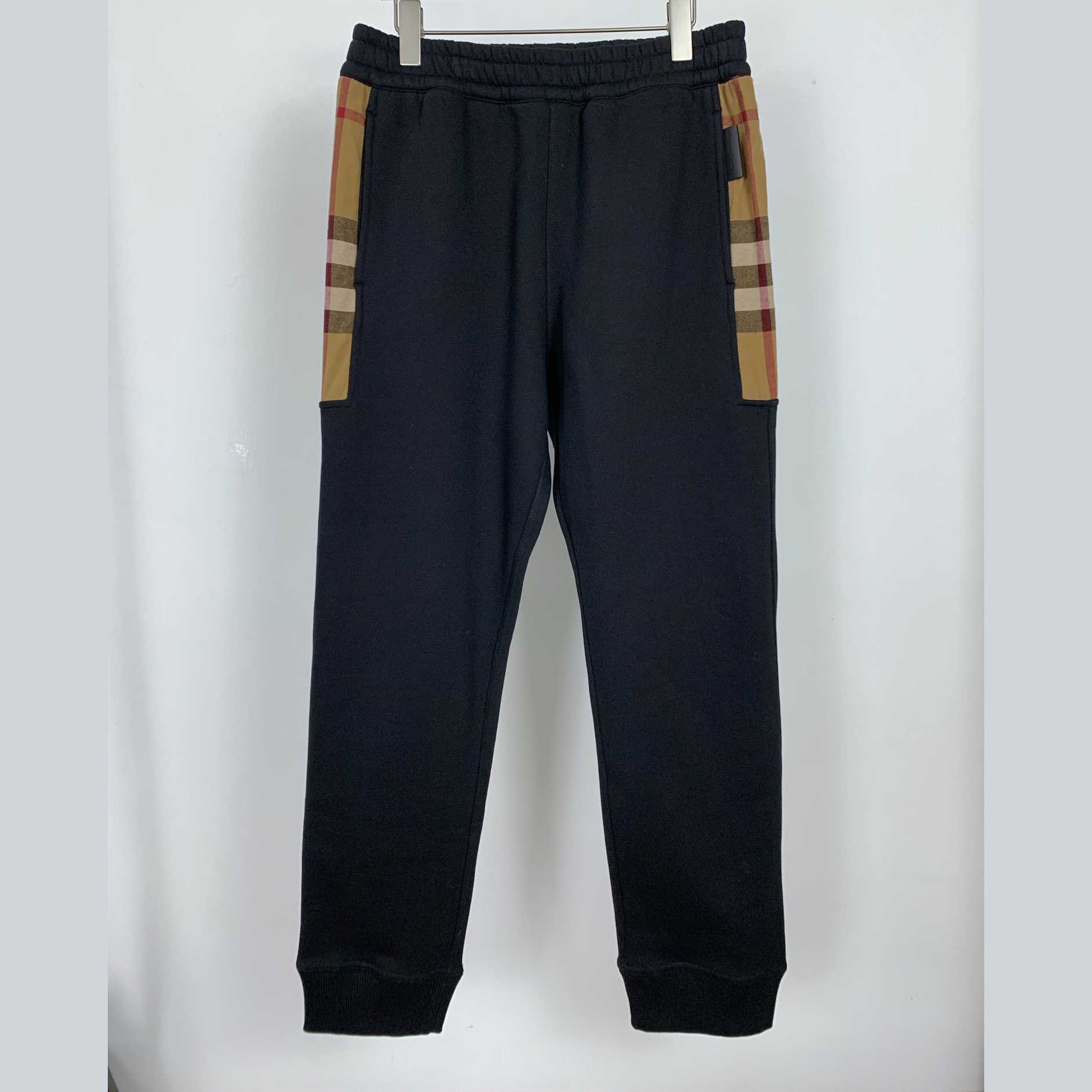 Burberry Check Panel Jogging Trousers In Grey - DesignerGu