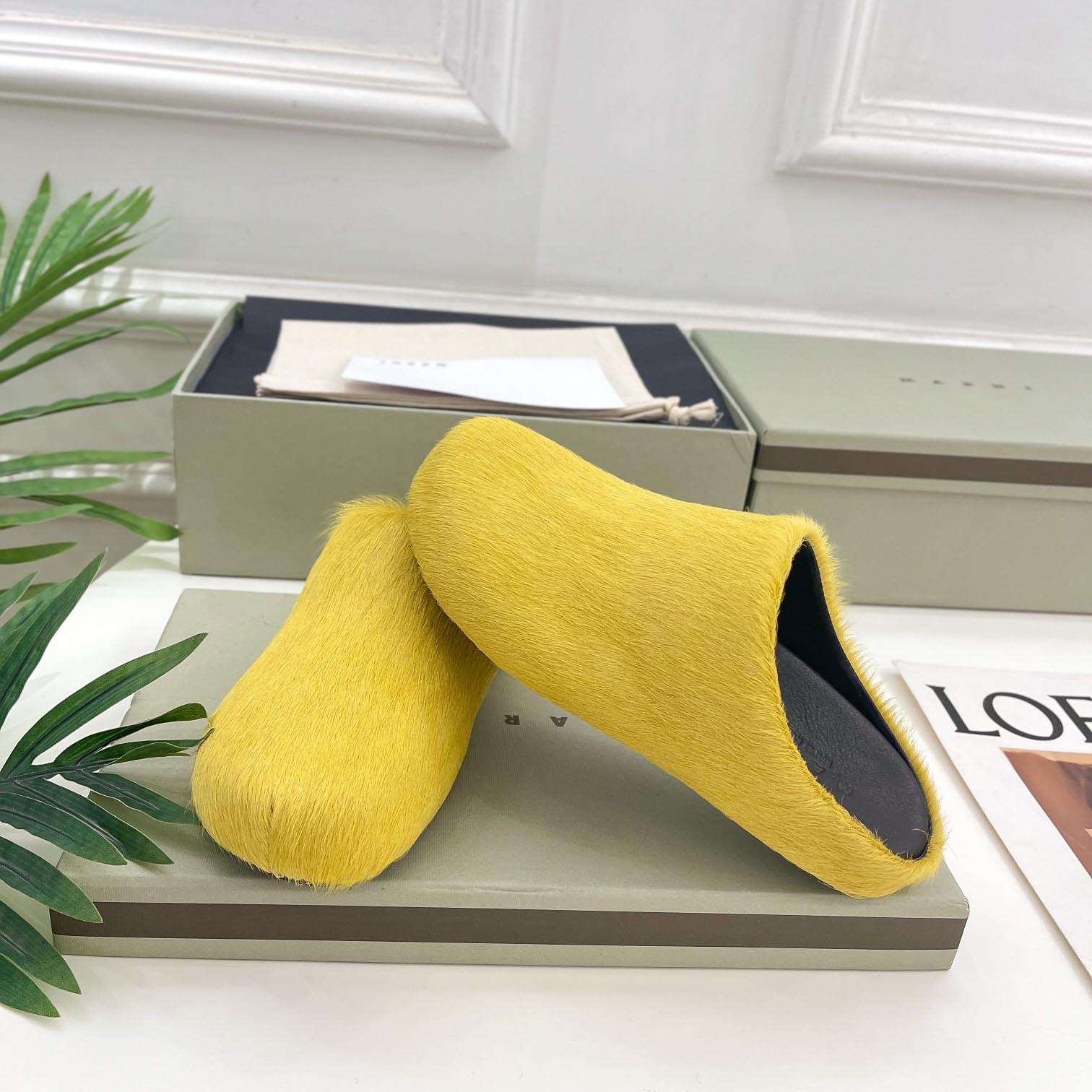 Marni Yellow Long Hair Calfskin Fussbett Sabot - DesignerGu