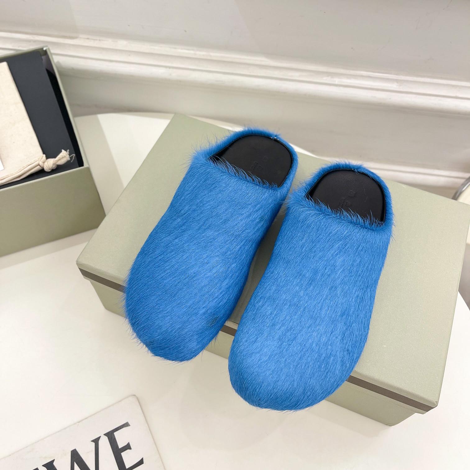 Marni Blue Long Hair Calfskin Fussbett Sabot - DesignerGu